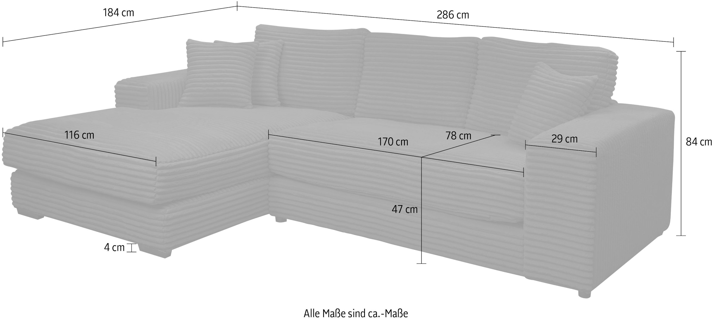 WERK2 Ecksofa »Eden modern und zeitlos, geschmackvolles Sofa, Breite 286cm, L-Form«, Design Ecksofa in Cord mit besonders weichem Sitzkomfort