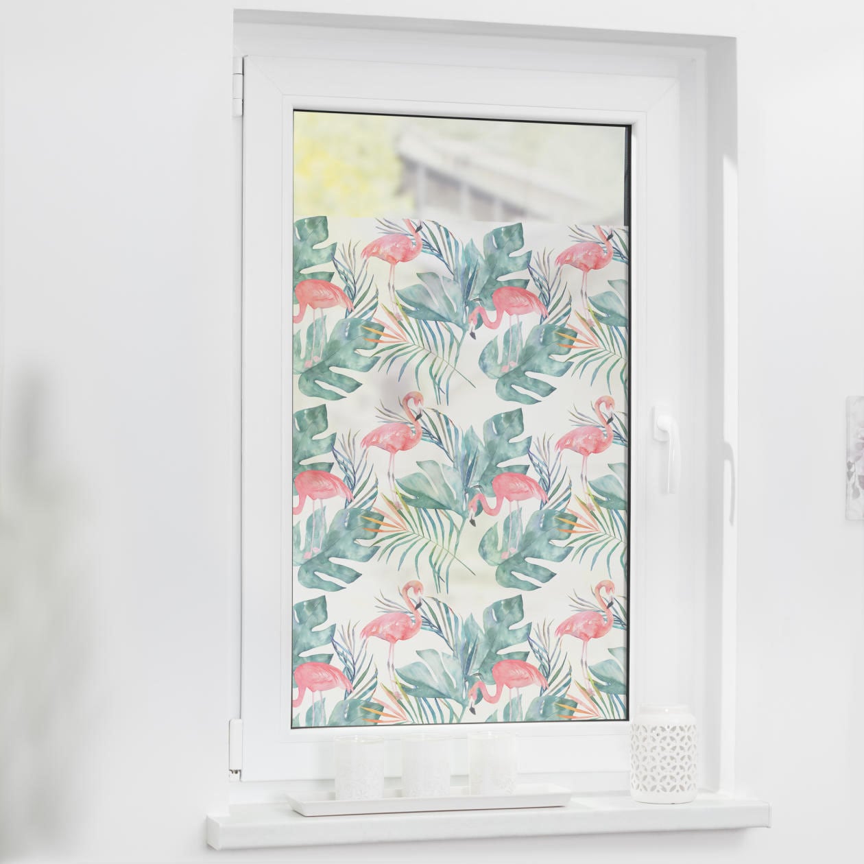 Fensterfolie »Fensterfolie selbstklebend, Sichtschutz, Flamingo - Rosa Grün«, 1 St.,...