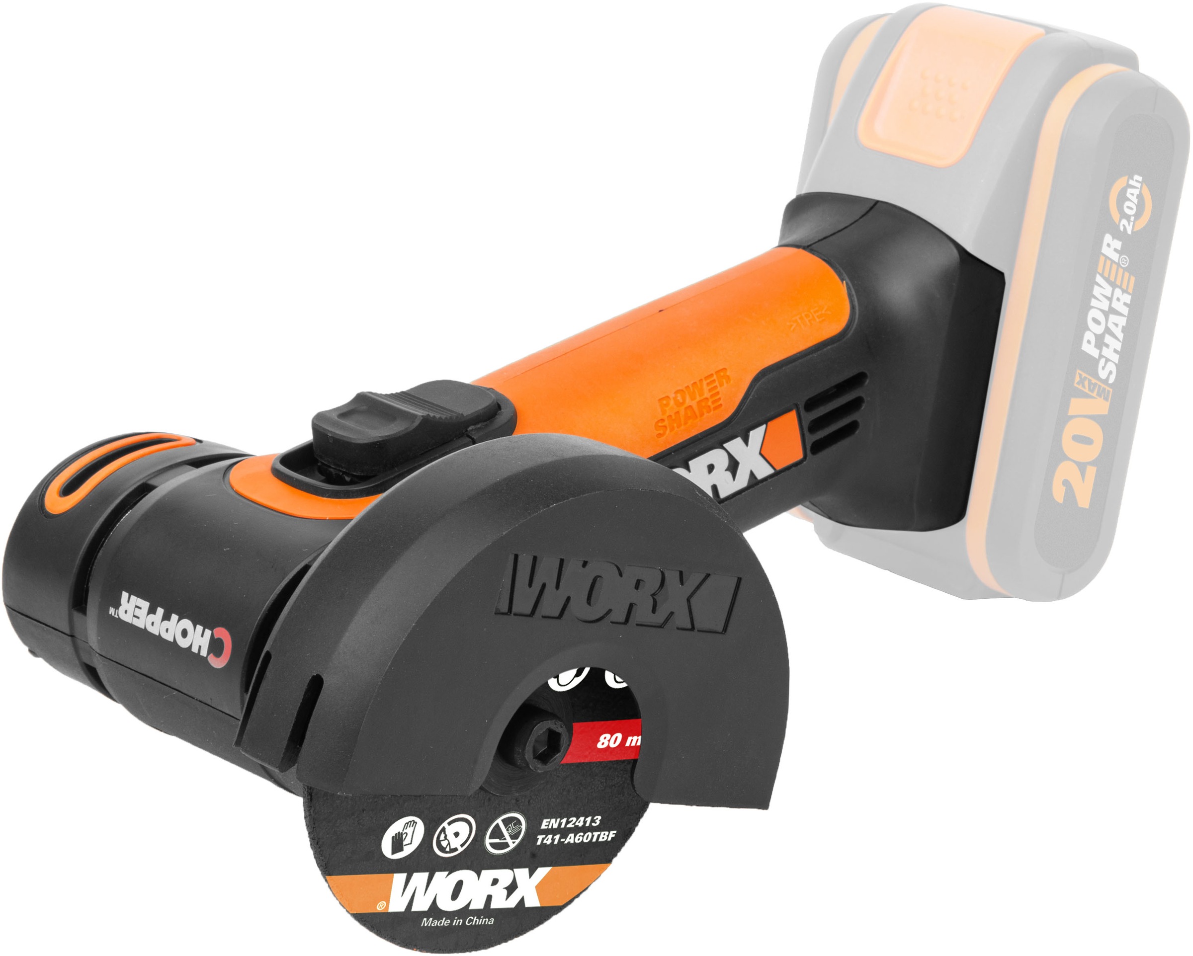 Worx Akku-Winkelschleifer "WX801.9 Chopper", ohne Akku & Ladegerät