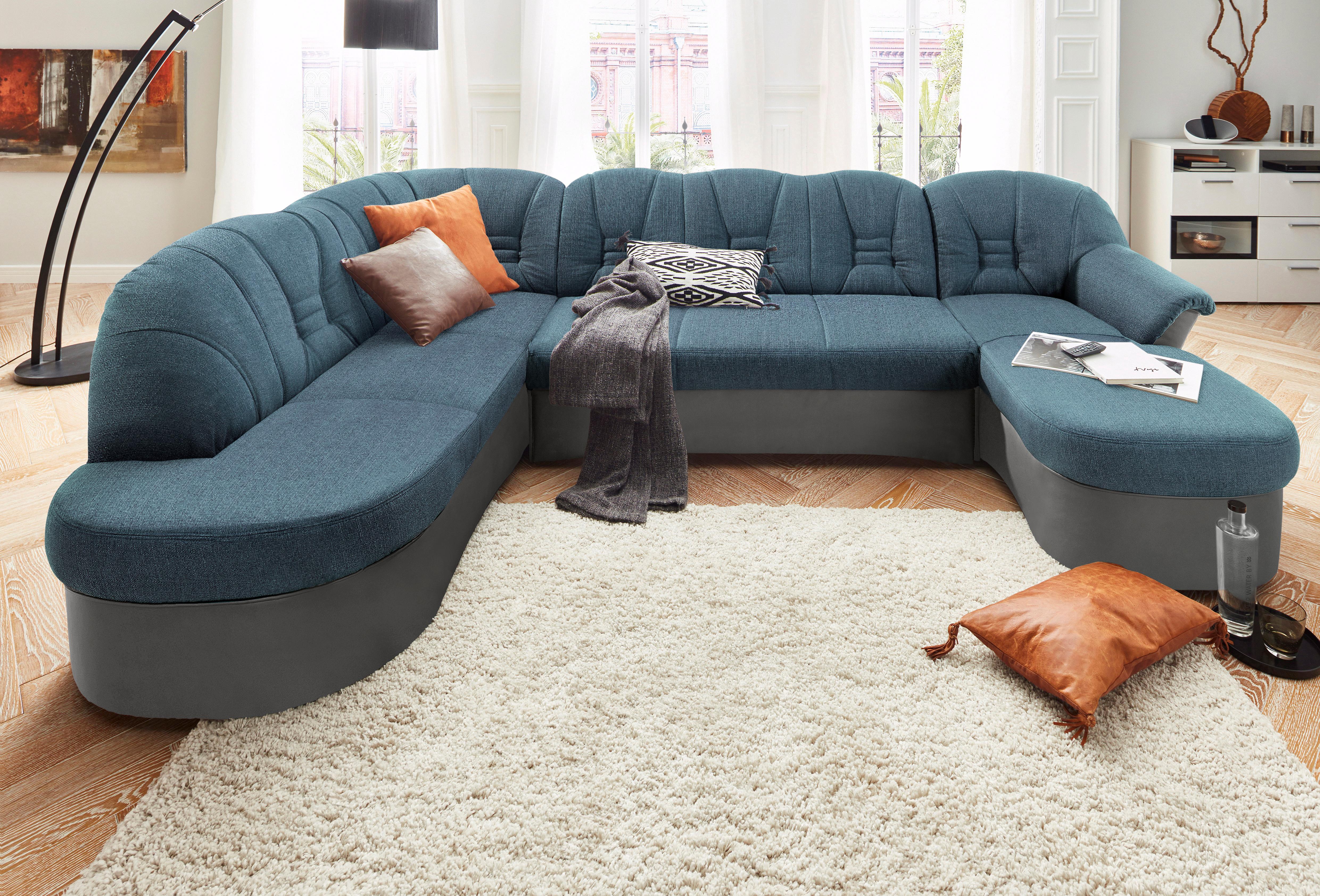 DOMO collection Wohnlandschaft "ELVA 293x180x84 cm, elegante Rückensteppung, U-Form" whlw. mit Bettfunktion und Federkern