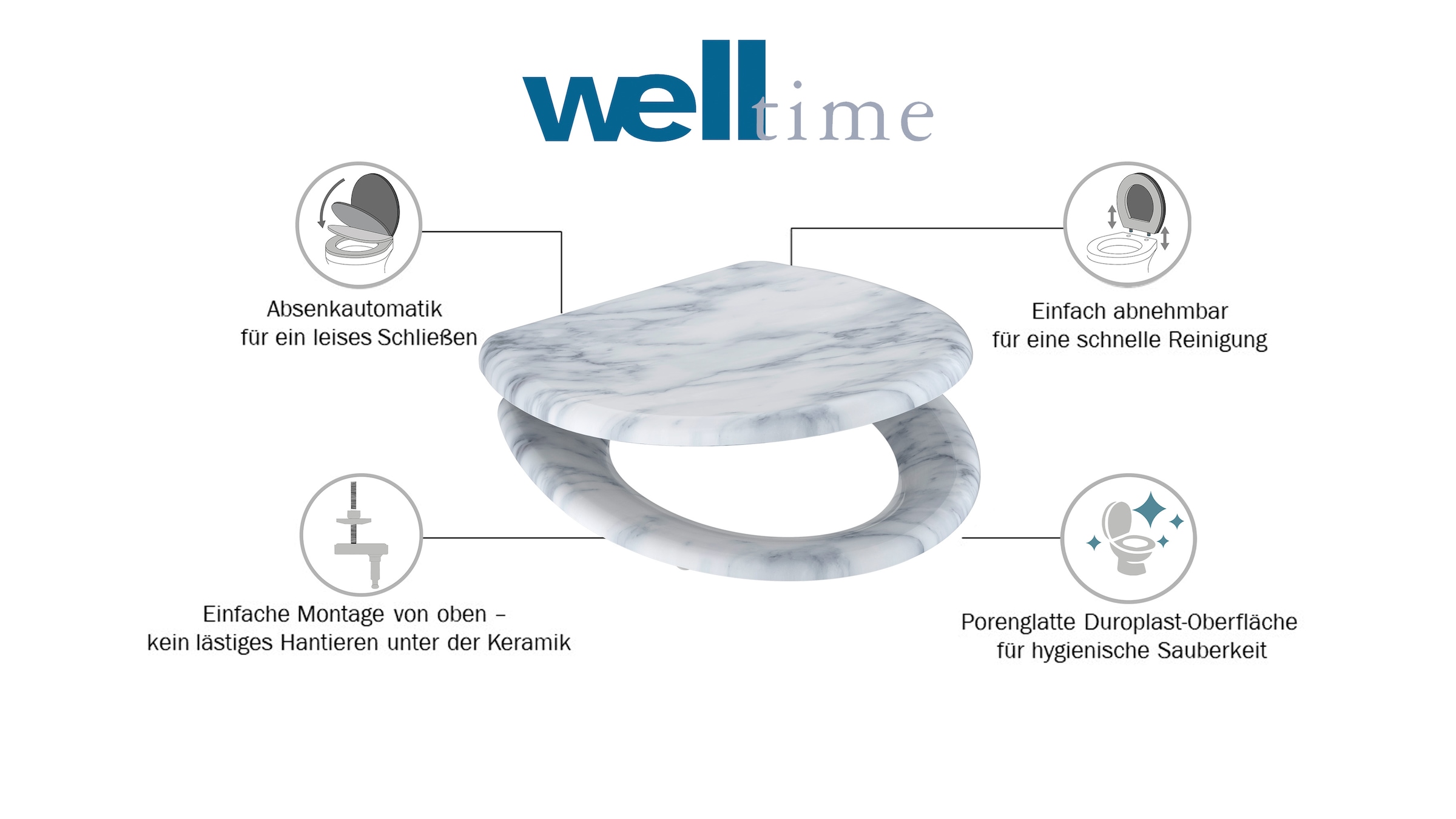 welltime WC-Sitz »Marble«, abnehmbar, Absenkautomatik, bruchsicher, Duroplast, Schnellverschluss