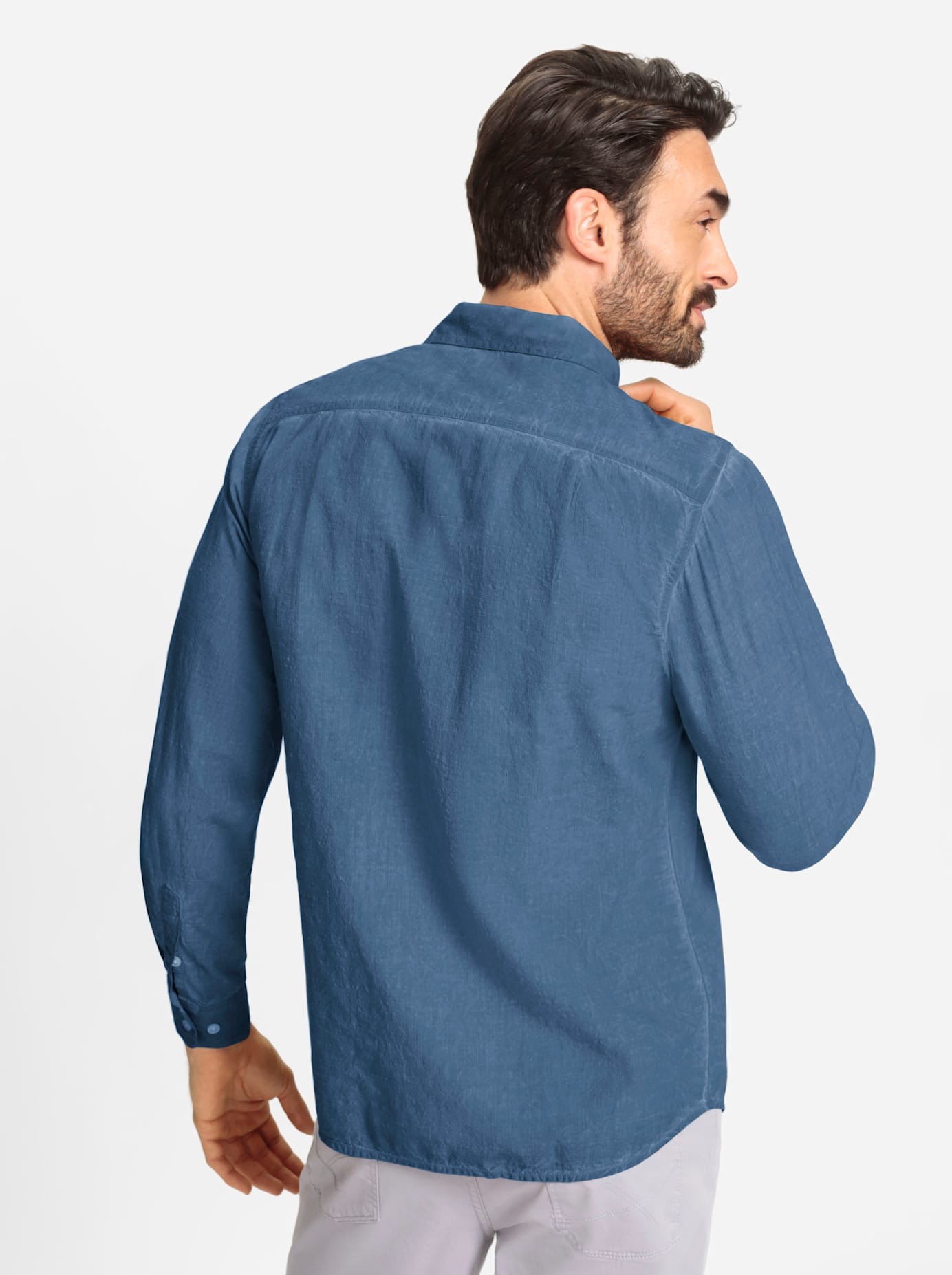 Langarmhemd MARCO DONATI, Herren, Gr. 47/48, Normalgrößen, blau (jeansblau), 100% Baumwolle, unifarben, körpernah, Hemden 2