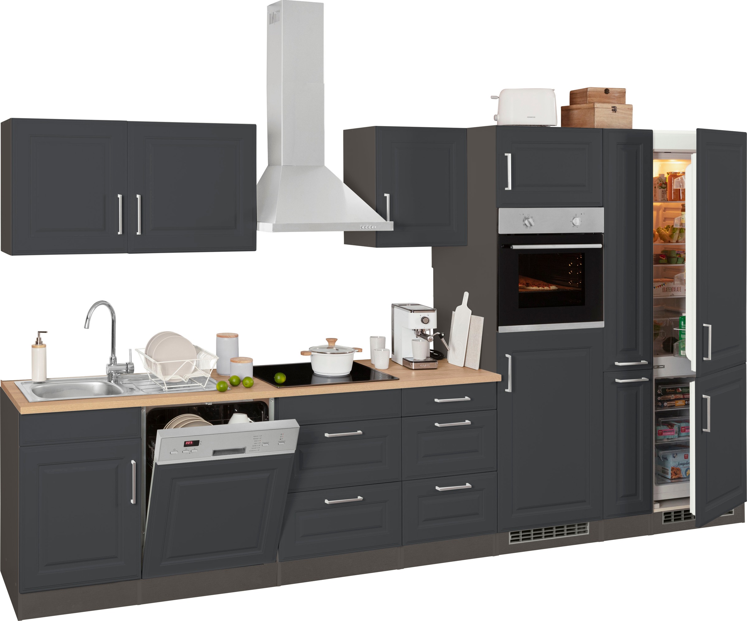 HELD MÖBEL Küchenzeile »Stockholm«, Breite 370 cm, mit hochwertigen MDF Fronten im Landhaus-Stil