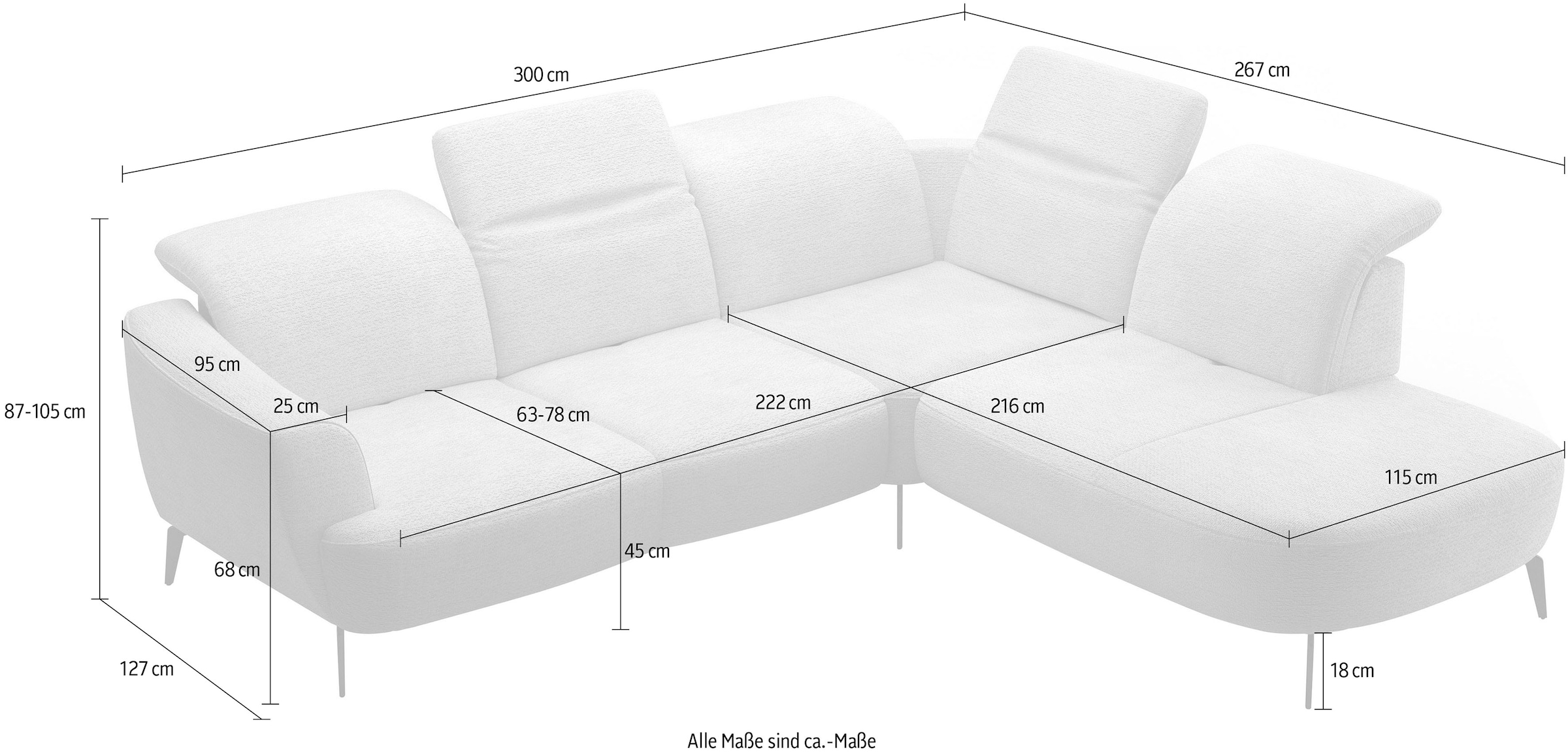 sit&more Ecksofa »Zoe«, ink.Sitztiefenverstellung, wahlweise mit Kopfteilverstellung