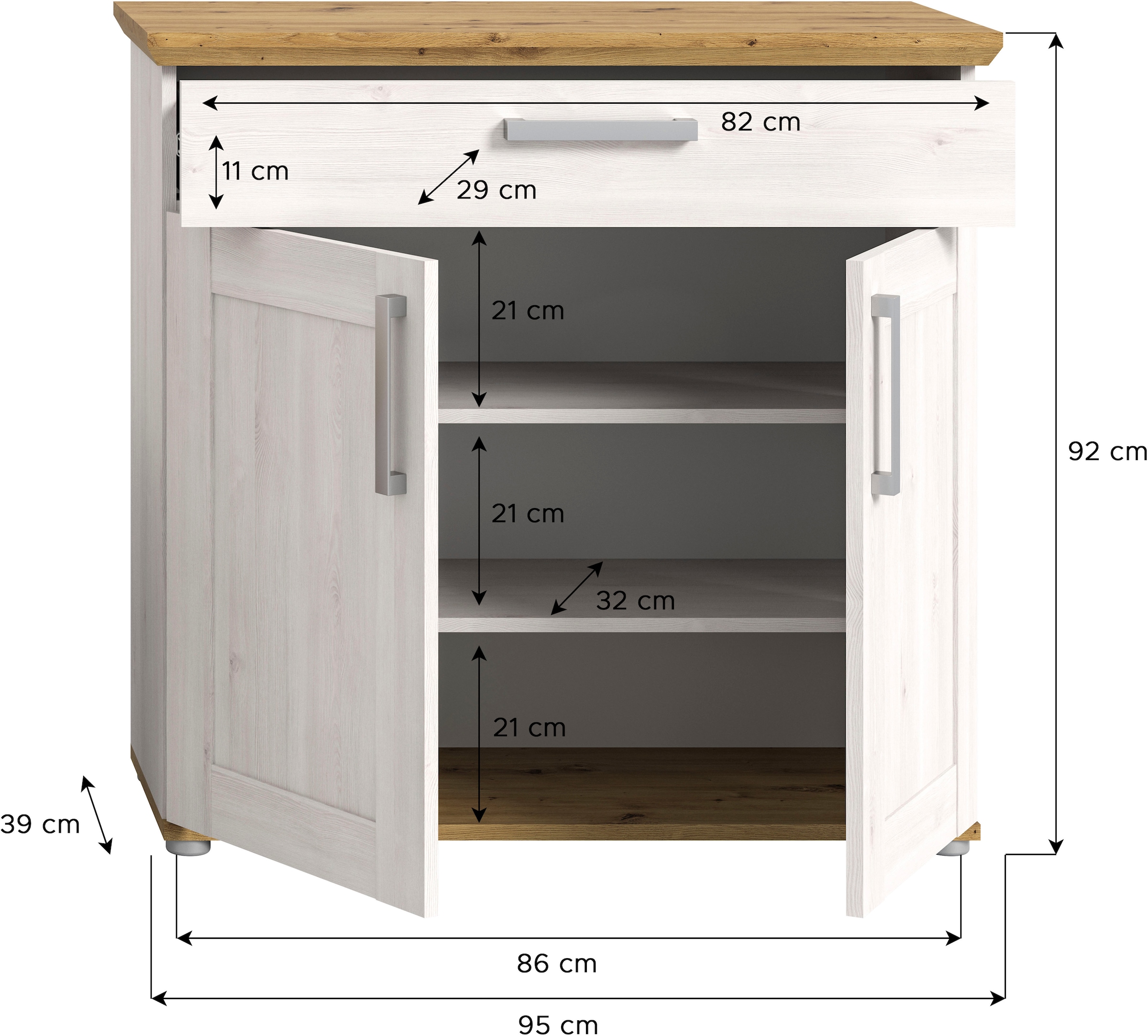 Home affaire Schuhschrank »COSENZA, TOPSELLER!, Breite 95 cm, 2 Türen, 2 Böden, 1 Schubkasten«, in Landhausoptik, Kommode, Anrichte, Schrank, Sideboard