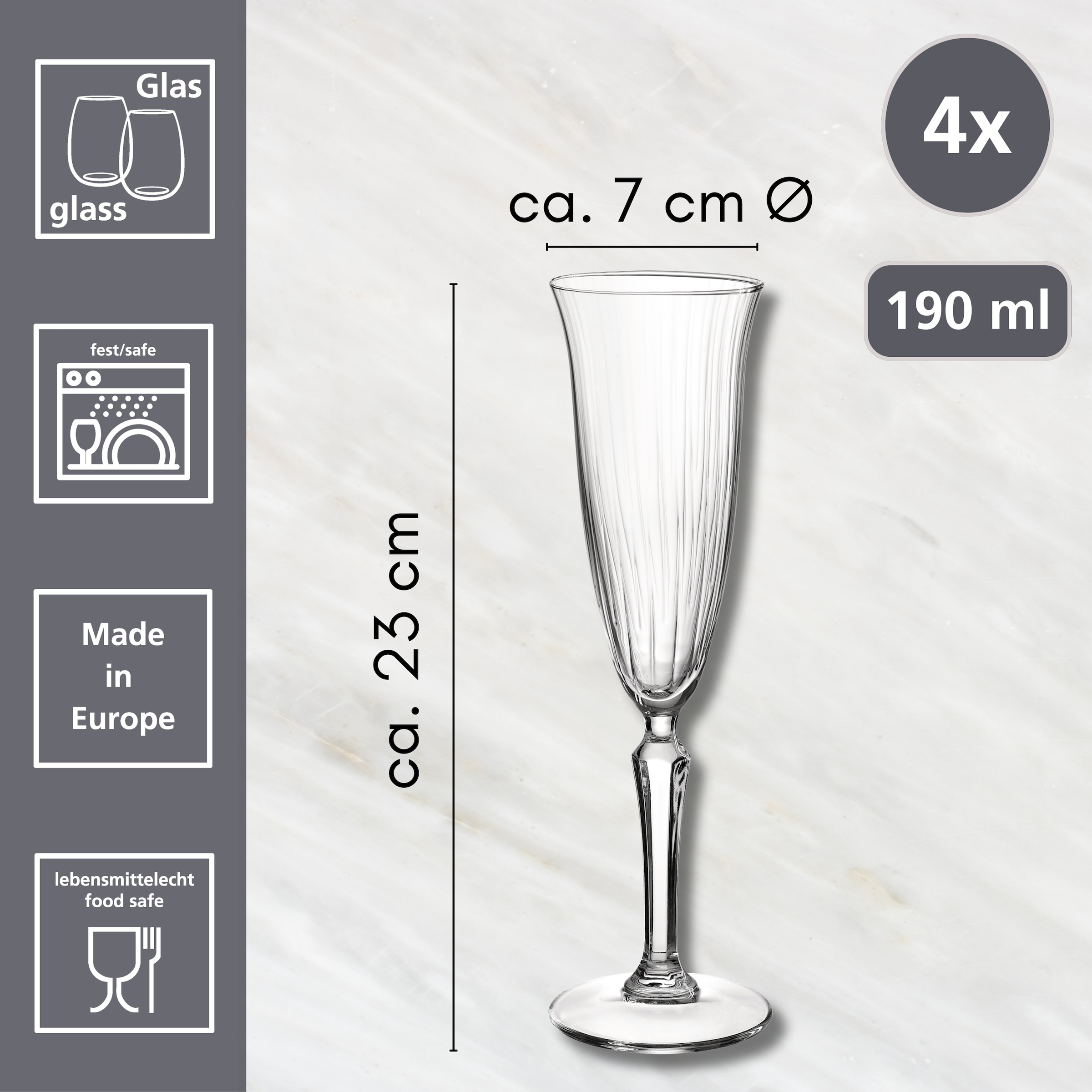 Ritzenhoff & Breker Sektglas »Perpetuo«, (Set, 4 tlg.), 4er Set, je 210 ml