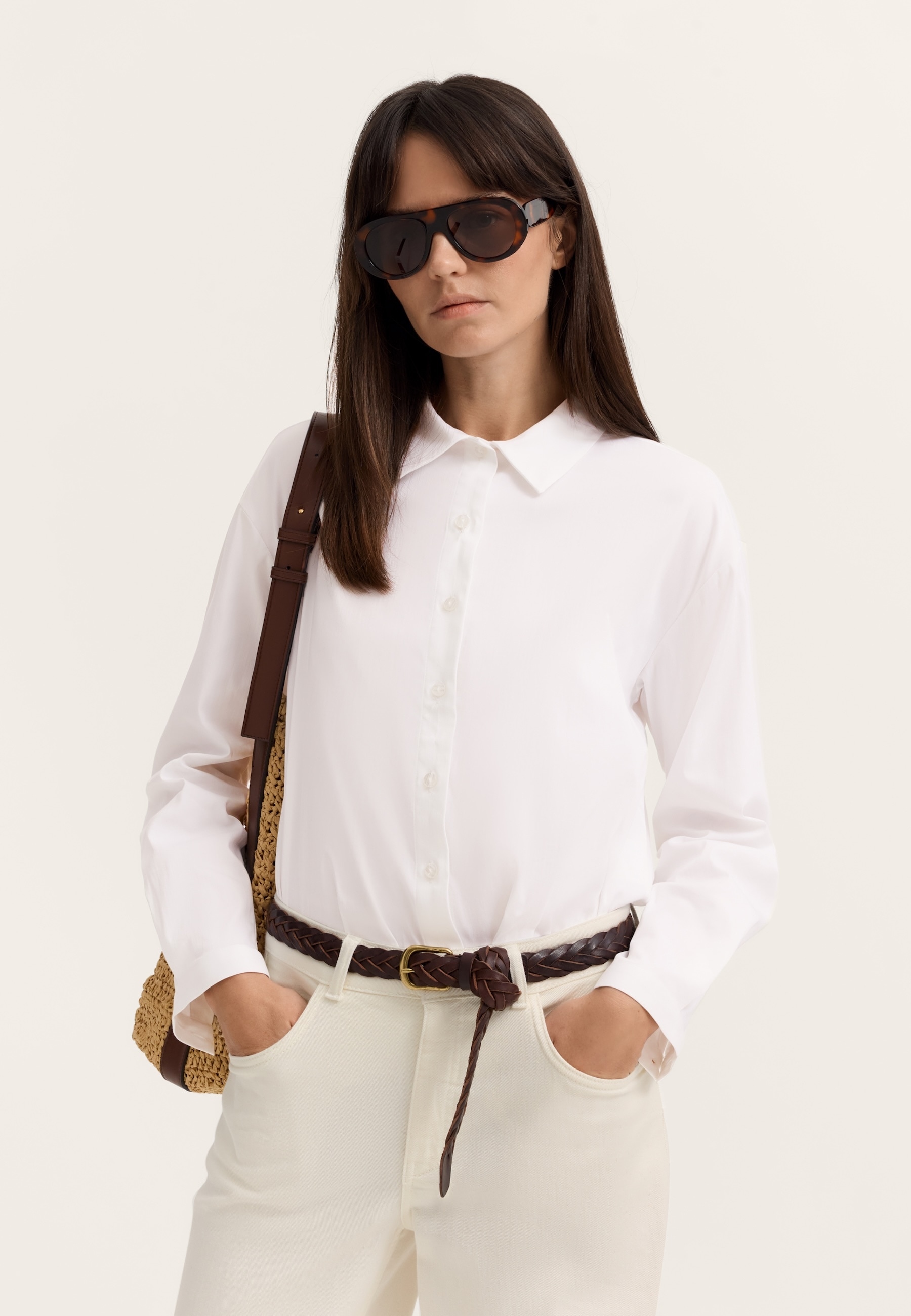 bugatti Langarmbluse in A-Linie aus elastischer Baumwollmischung günstig online kaufen