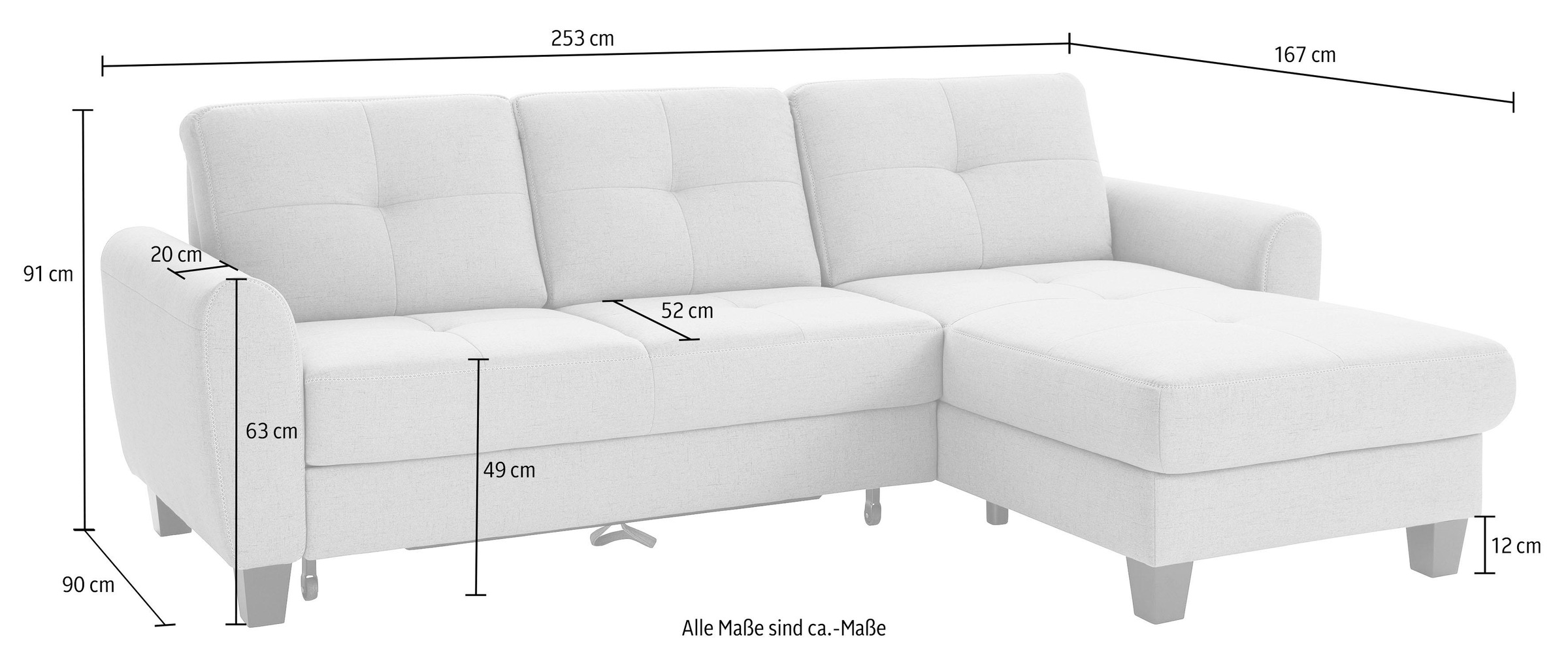 sit&more Ecksofa »Varese L-Form«, mit Federkern, wahlweise mit Bettfunktion und Stauraum