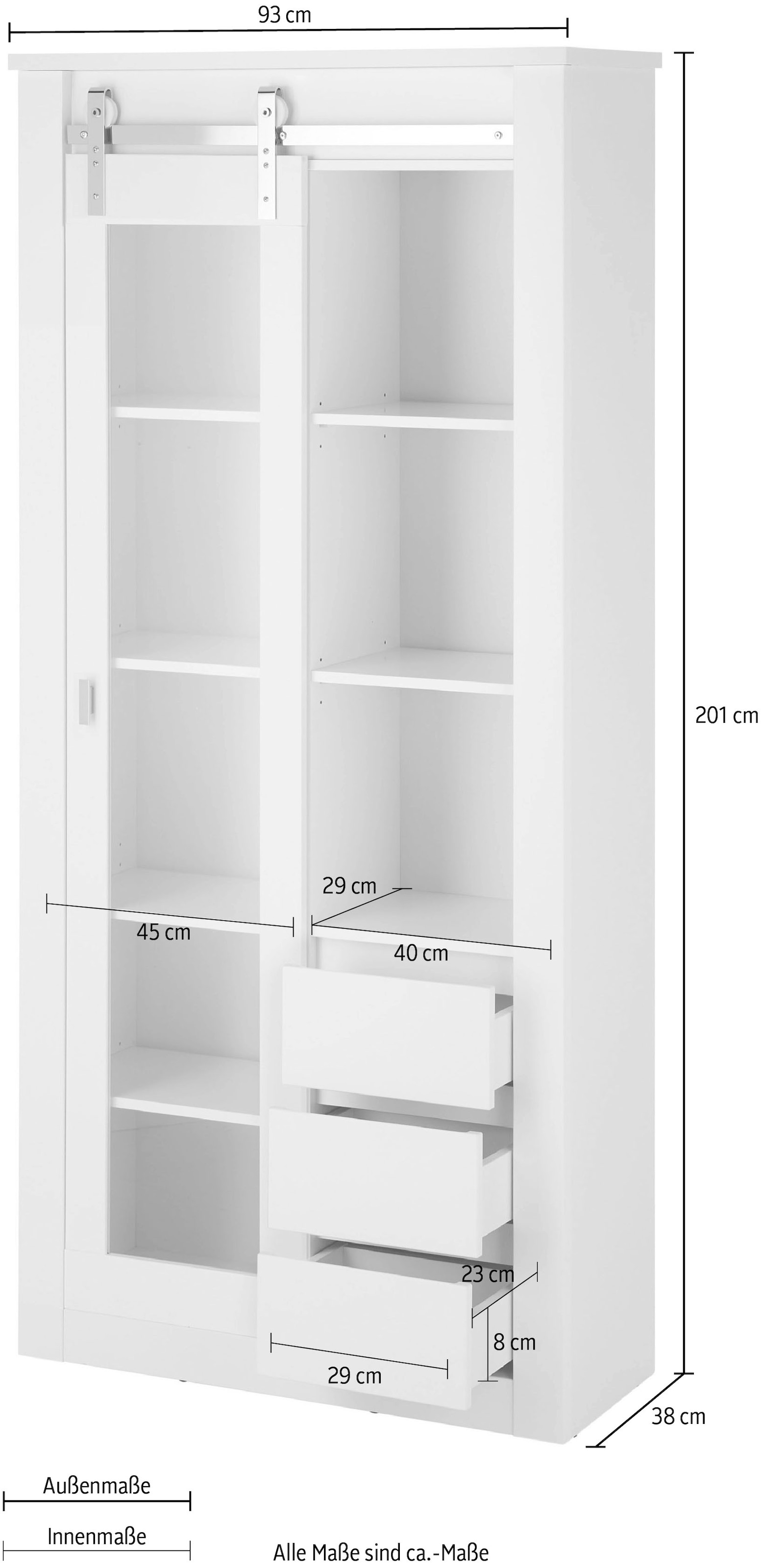 Home affaire Vitrine »Daytona, moderner Hochschrank, Glasvitrine in Weiß Hochglanz« mit Schiebetürenbeschlag in Chrom-Optik, ausreichend Stauraum