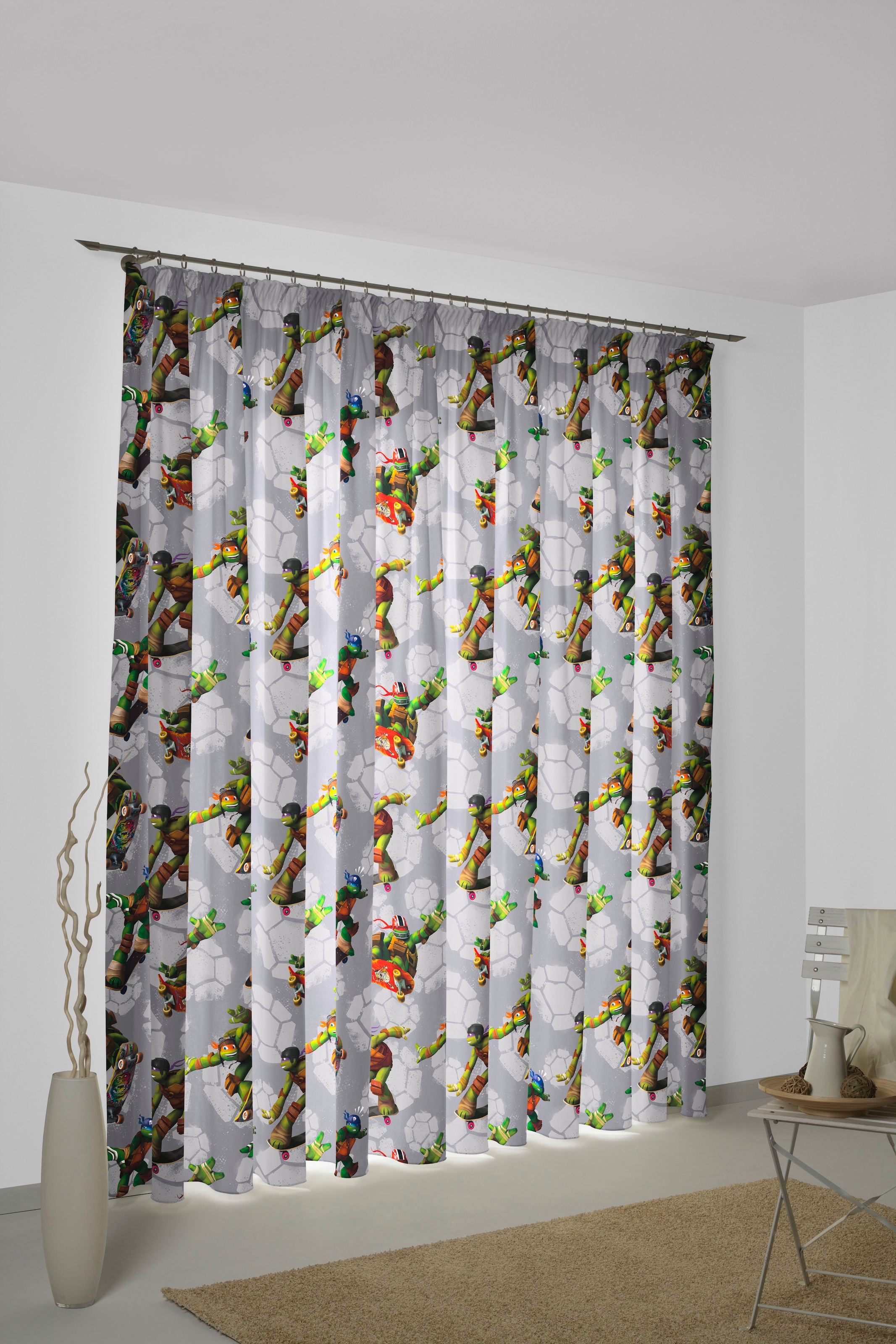 Vorhang WIRTH, B:142cm H:245cm, grau, Satin, Polyester, Kinderzimmer, Gardinen, "Turtles", Nickelodeon