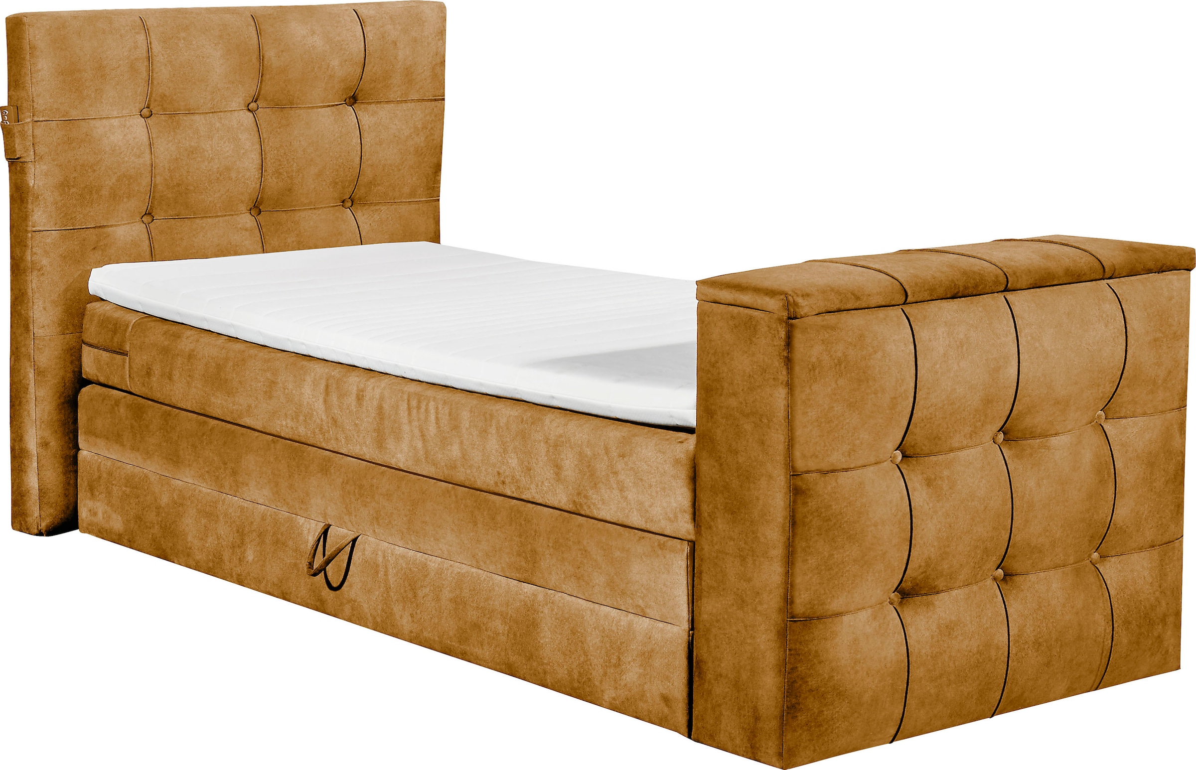 Boxspringbett, B:134cm L:243cm, gelb, SET ONE BY MUSTERRING, Komplettbetten, "Richmond", versenkbarer TV- Halterung mit Fernbedienung