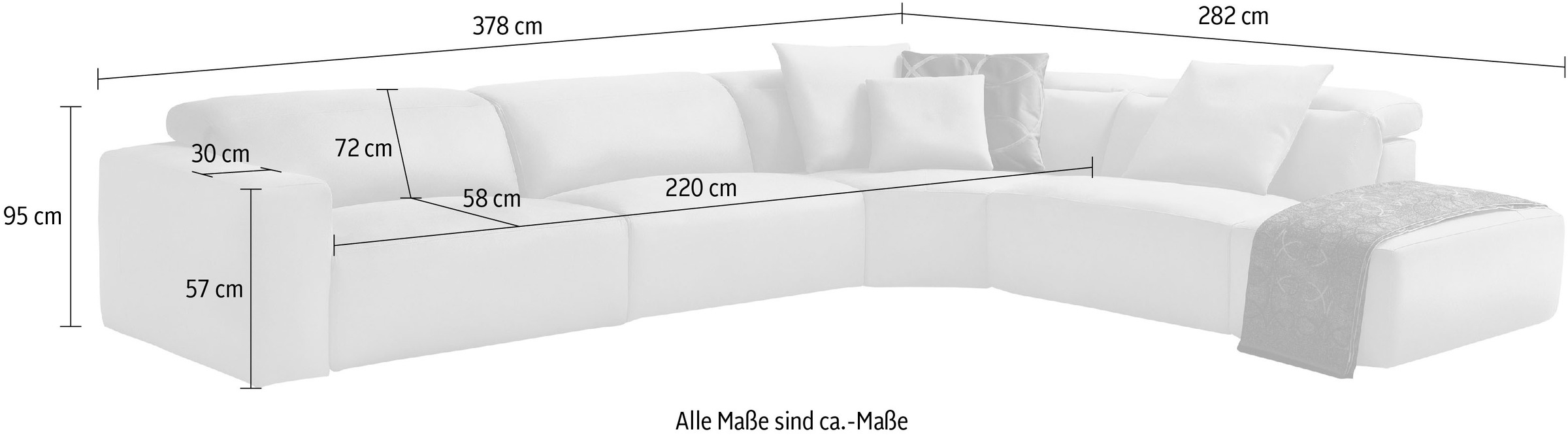 Egoitaliano Ecksofa »Beverly, extravangantes Designsofa mit erstklassigem Sitzkomfort«, wahlweise mit elektrischer Relaxfunktion, Kopfteilverstellung