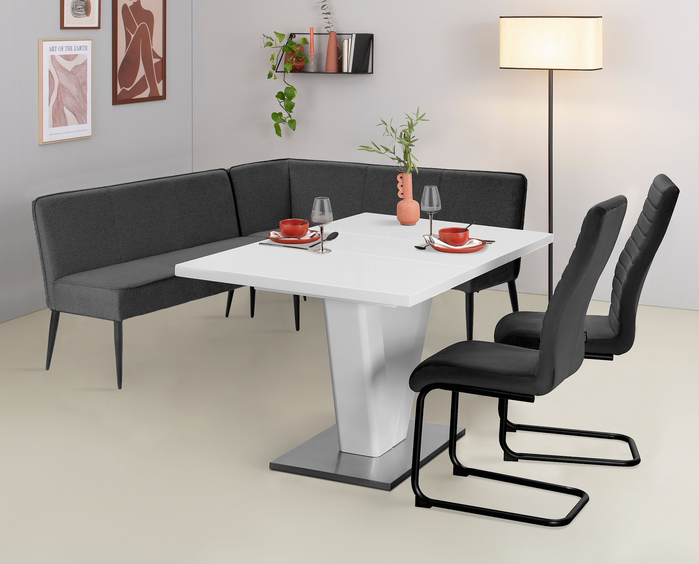 Home affaire Eckbank »Lenzrose, TOPSELLER!«, (Esszimmerbank, Bank,), mit Taschenfederkern, schwarzes Metallgestell, Breite 202 cm