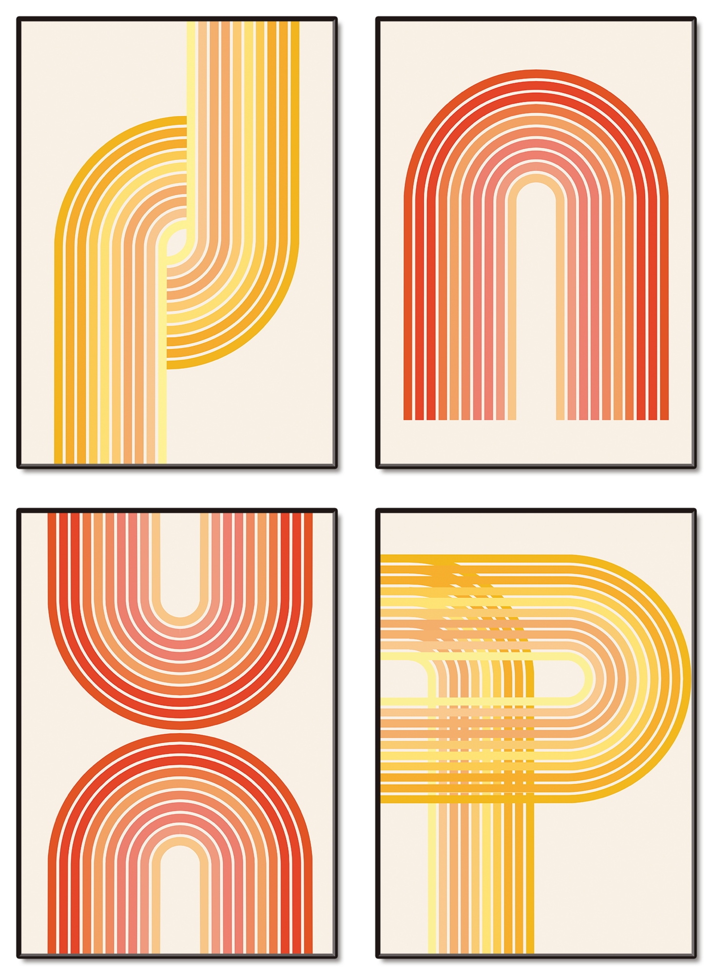 OTTO home Wandbild "Retro I bis IV" Abstrakt 4 Stk. tlg. als Poster oder Leinwandbilder Set