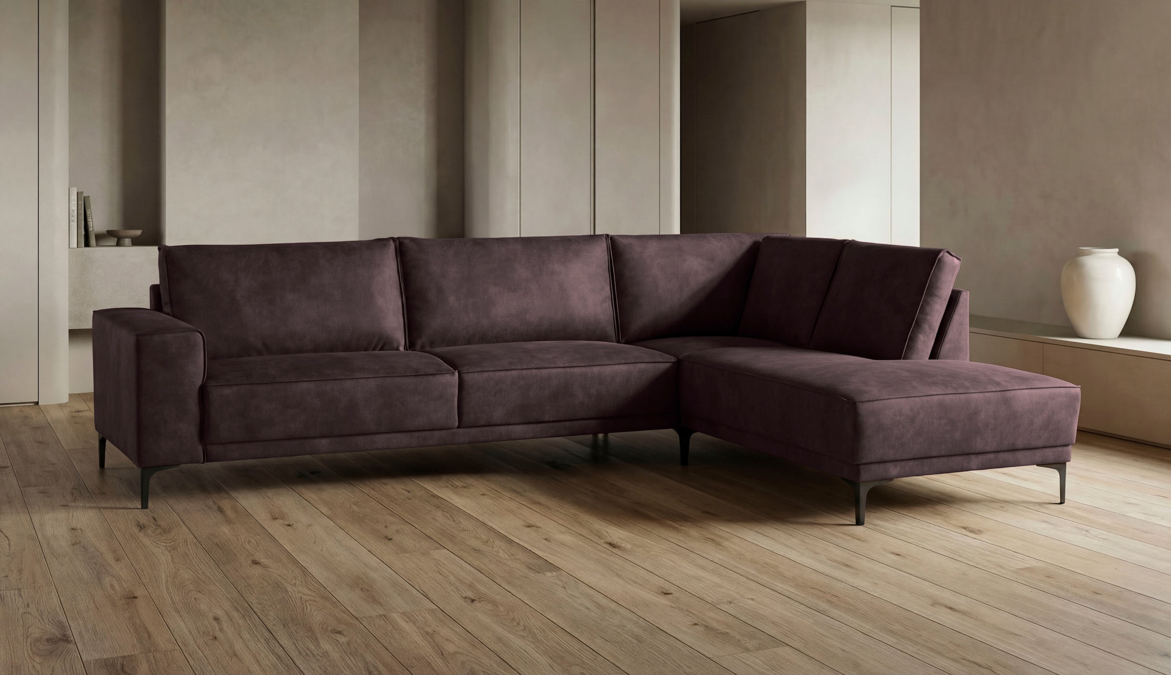 OTTO home Ecksofa »OLAND Luxus-Microfaser L-Form, B: 289 cm, Skandi-Design« Struktur, Flachgewebe, Luxus-Microfaser, Boucle