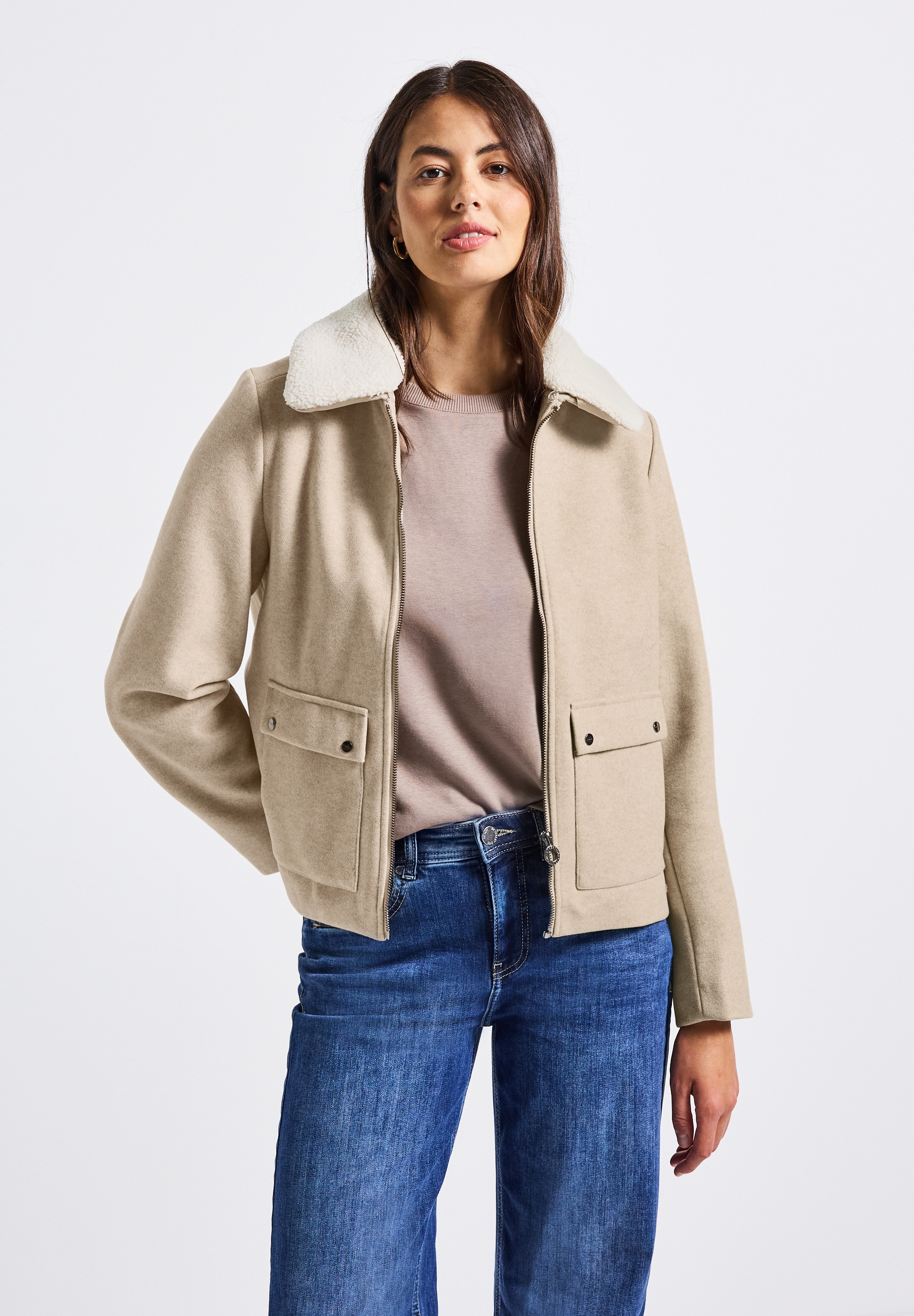 STREET ONE Outdoorjacke, ohne Kapuze, in Woll-Optik günstig online kaufen