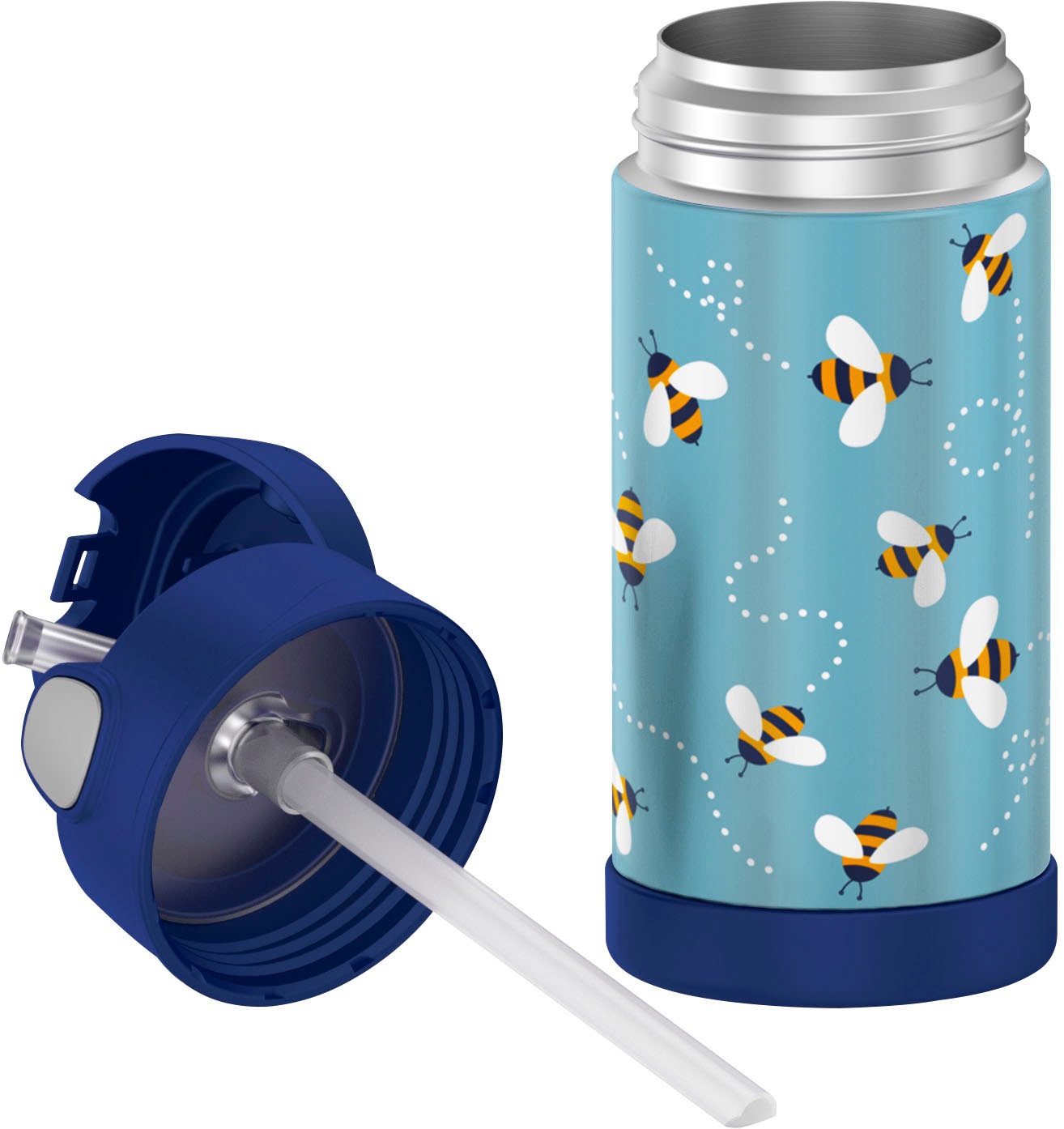 THERMOS Isolierflasche »FUNTAINER STRAW BOTTLE, doppelwandiger Edelstahl, spülmaschinenfest«, (1 tlg.), 0,35l, mit Silikonstrohalm, absolut dicht