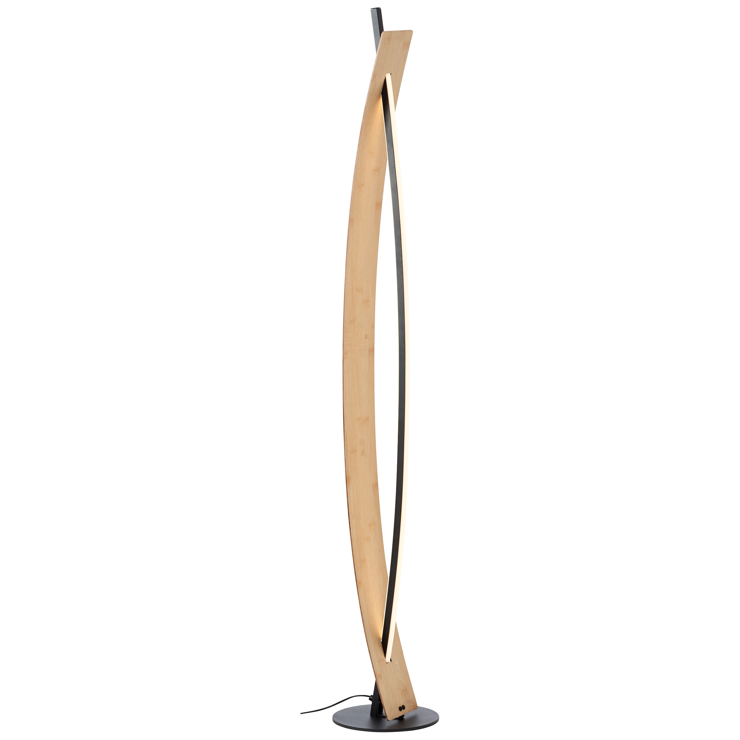 BRILLIANT LED Stehlampe "Visby", schwarz (schwarz, natur), Ø 18cm H: 120cm, 1 Stk., Leuchten, LED Stehleuchte, 120 cm, 2000 lm, 3000 K, Metall/Bambus, schwarz/natur, LED Stehlampe