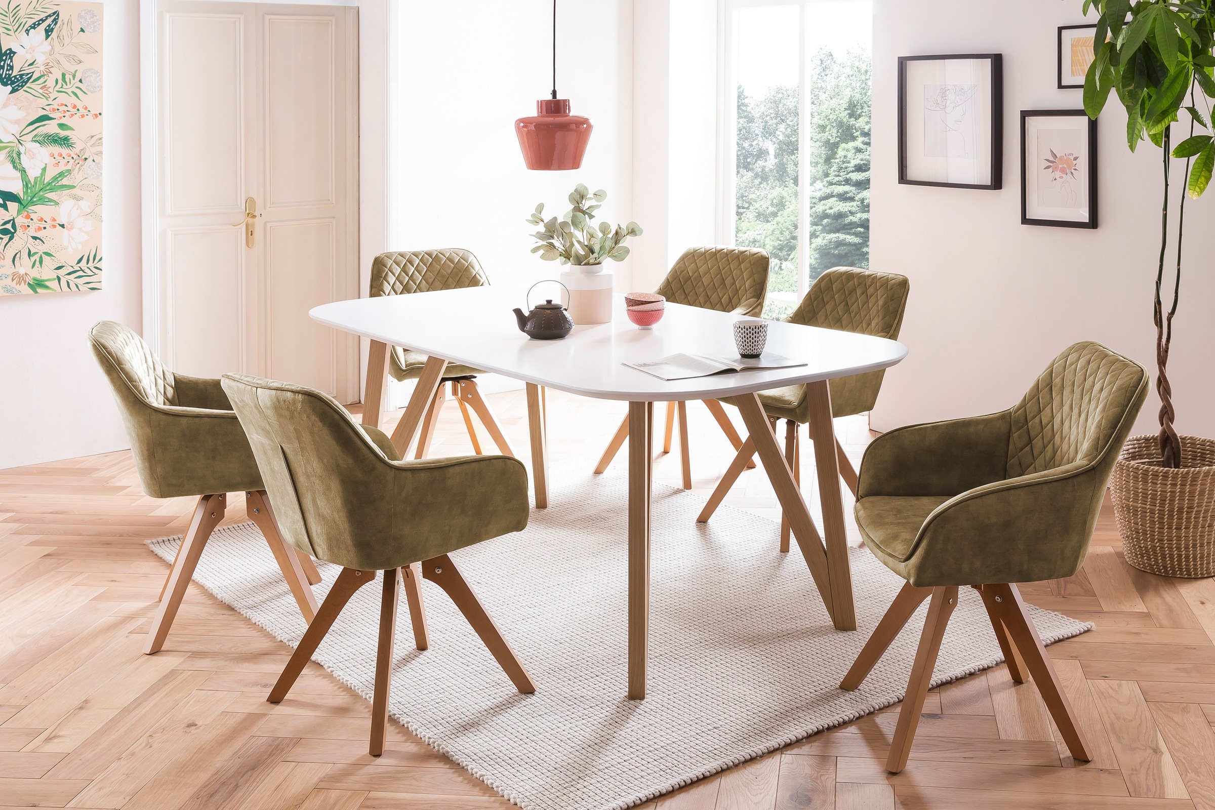 SalesFever Essgruppe, (5-tlg.), Tischbreite 160 cm, Stühle 180° drehbar, mit Samtverlours
