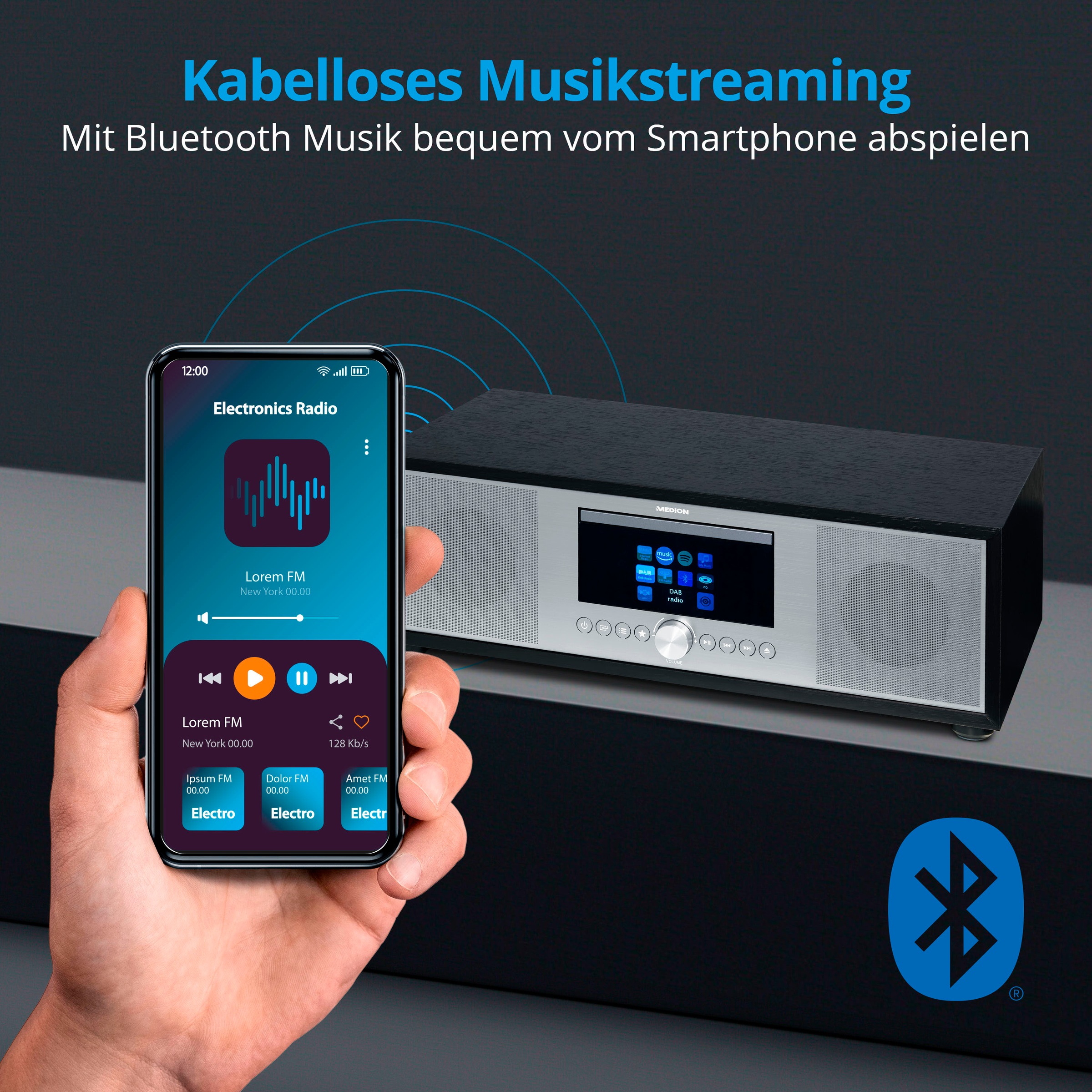 Medion® Internet-Radio »All-In-One Audio System LIFE® P-Serie«, (Bluetooth-LAN (Ethernet)-WLAN Internetradio-Digitalradio (DAB+)-UKW mit RDS-FM-Tuner 80 W)