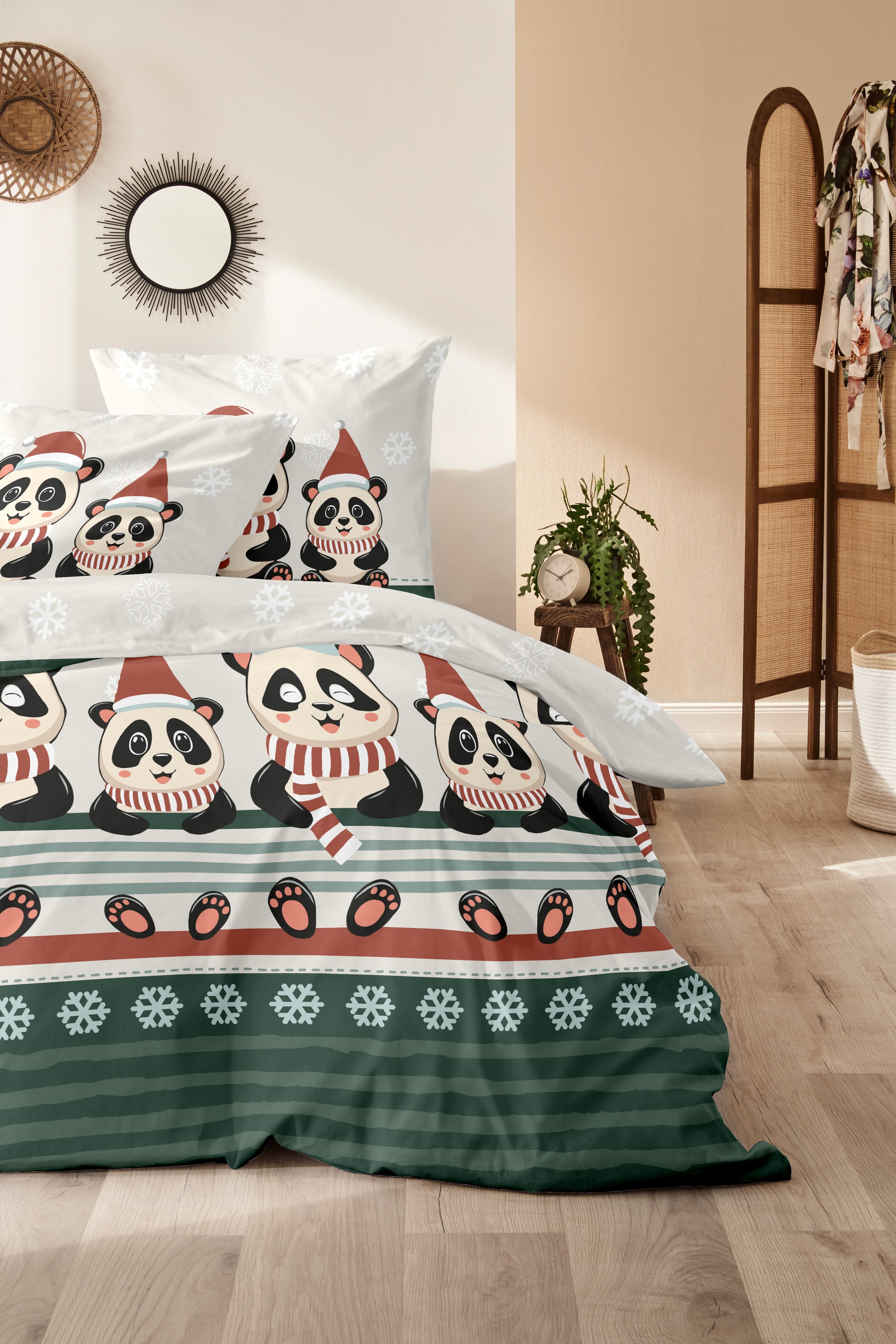 Primera Bettwäsche "Feinbiber-Bettwäsche Weihnachtspanda" 2 Stk. tlg. mit n günstig online kaufen