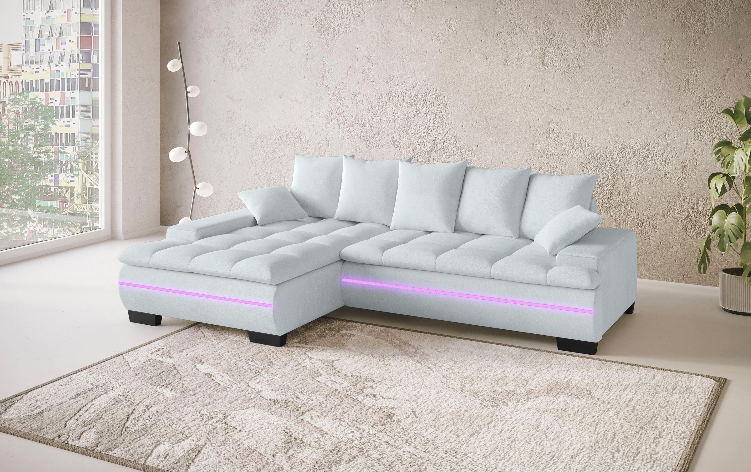 Mr. Couch Ecksofa »Haiti II, L-Form«, RGB-LED Beleuchtung, Kaltschaum, wahlweise mit Bett, Bettkasten