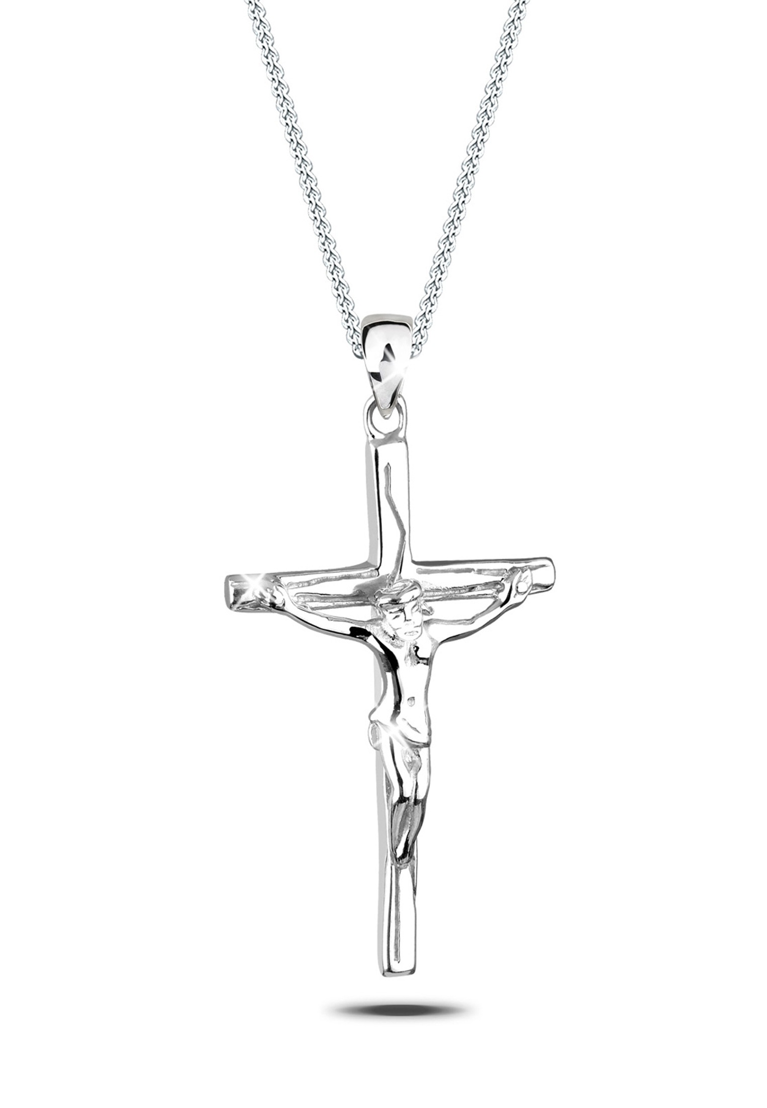 Kette mit Anhänger ELLI "mit Anhänger Kreuz Jesus Kruzifix Schmuck Geschenk 925 Silber", silber, Halsketten, Damen, 45, ohne Stein, Silber 925 (Sterlingsilber), L: 45