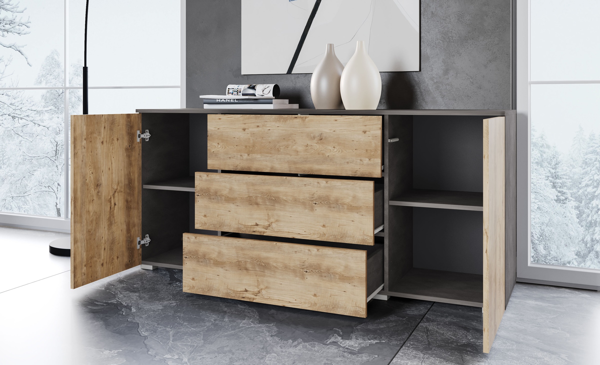 INOSIGN Sideboard "PARIS", (1 St.), Moderne 150cm breite grifflose Kommode, günstig online kaufen