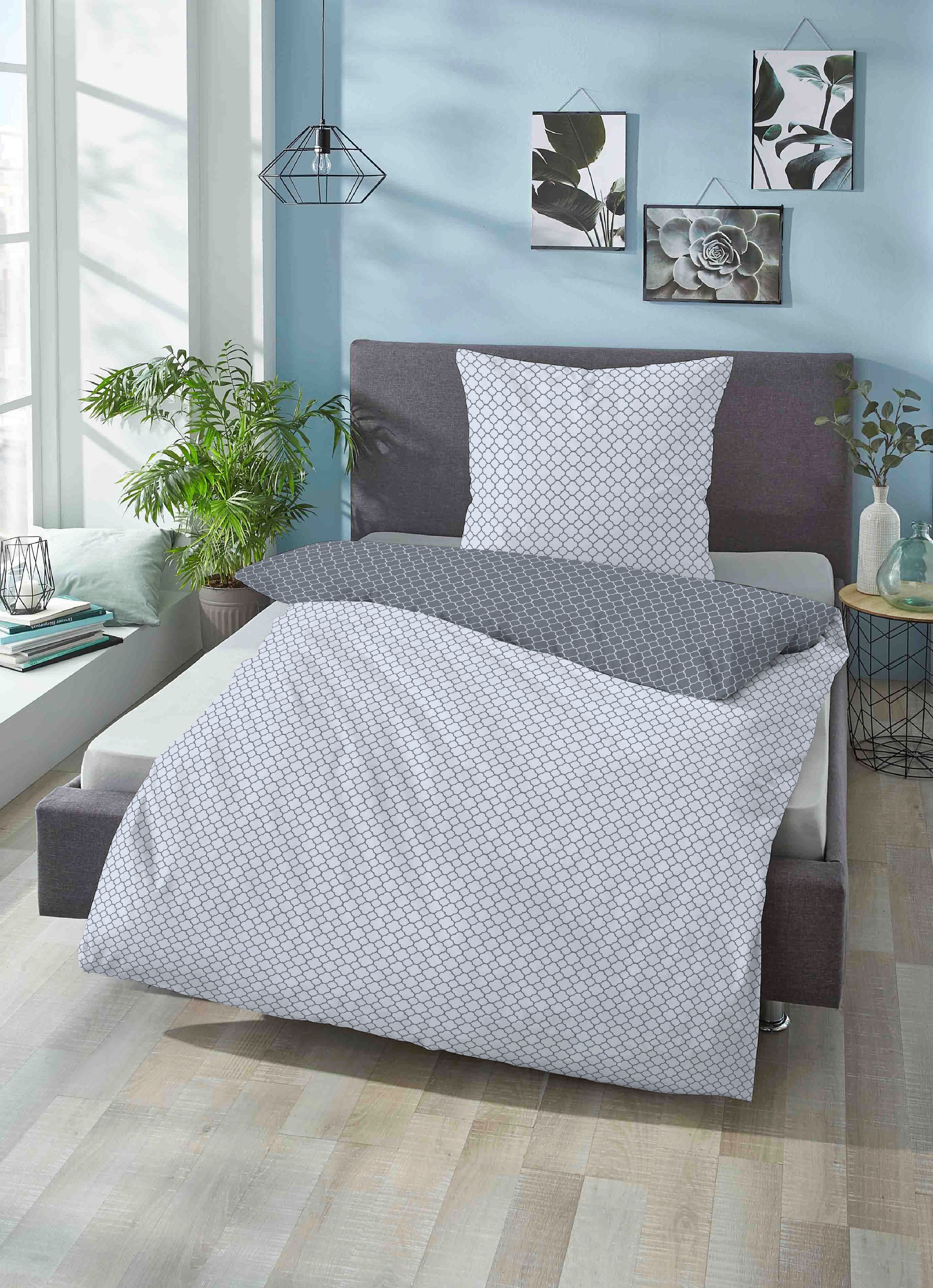 Biberna Wendebettwäsche »Combinate in Gr. 135x200, 155x220 oder 200x200 cm«, Bettwäsche aus Baumwolle, zeitlose Bettwäsche mit Wendeoptik