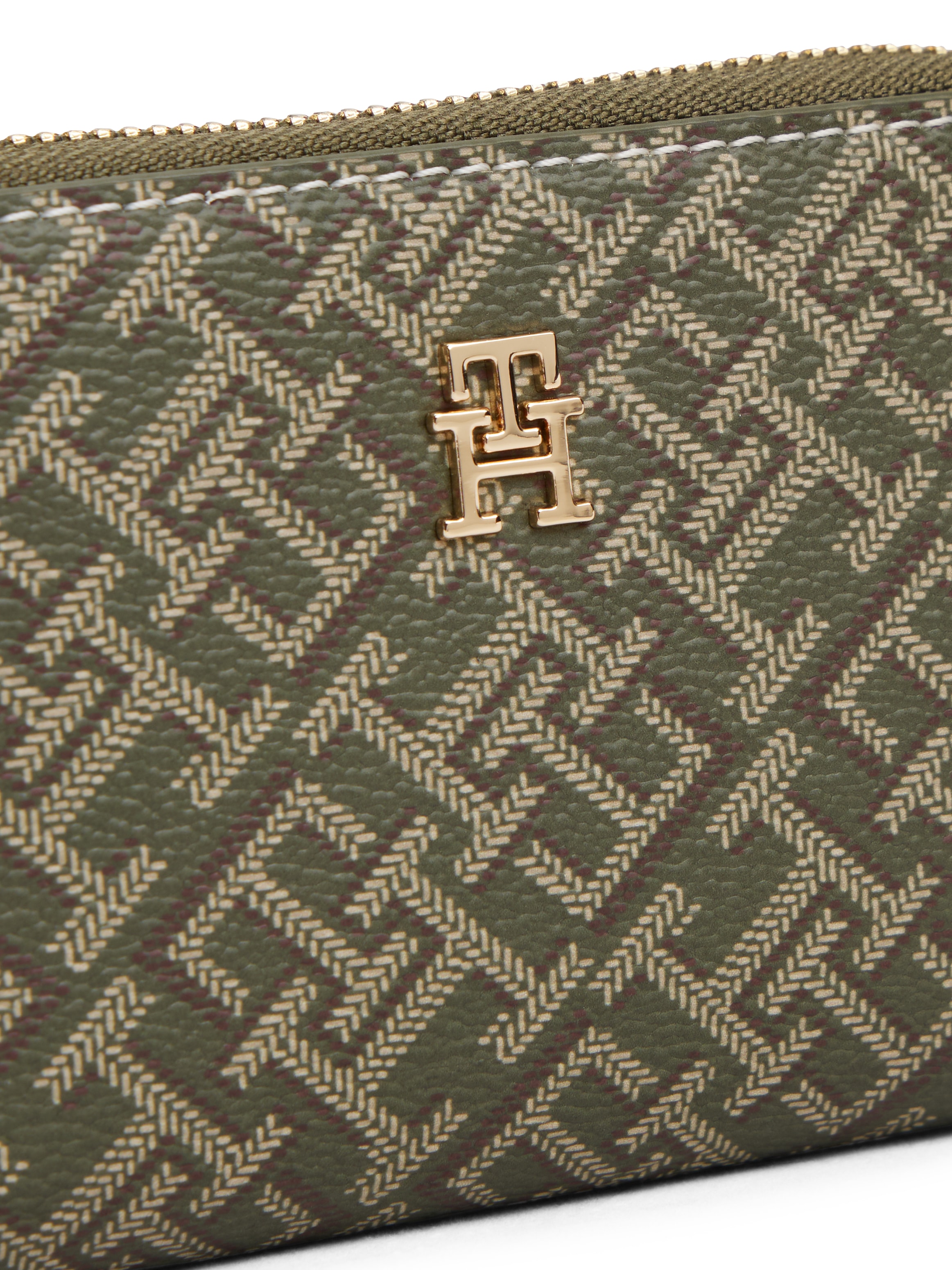 Tommy Hilfiger Geldbörse »TH ICON COMP ZA MONO PRINT«, Damen Geldbeutel, Portemonnaie mit Kontrastnaht
