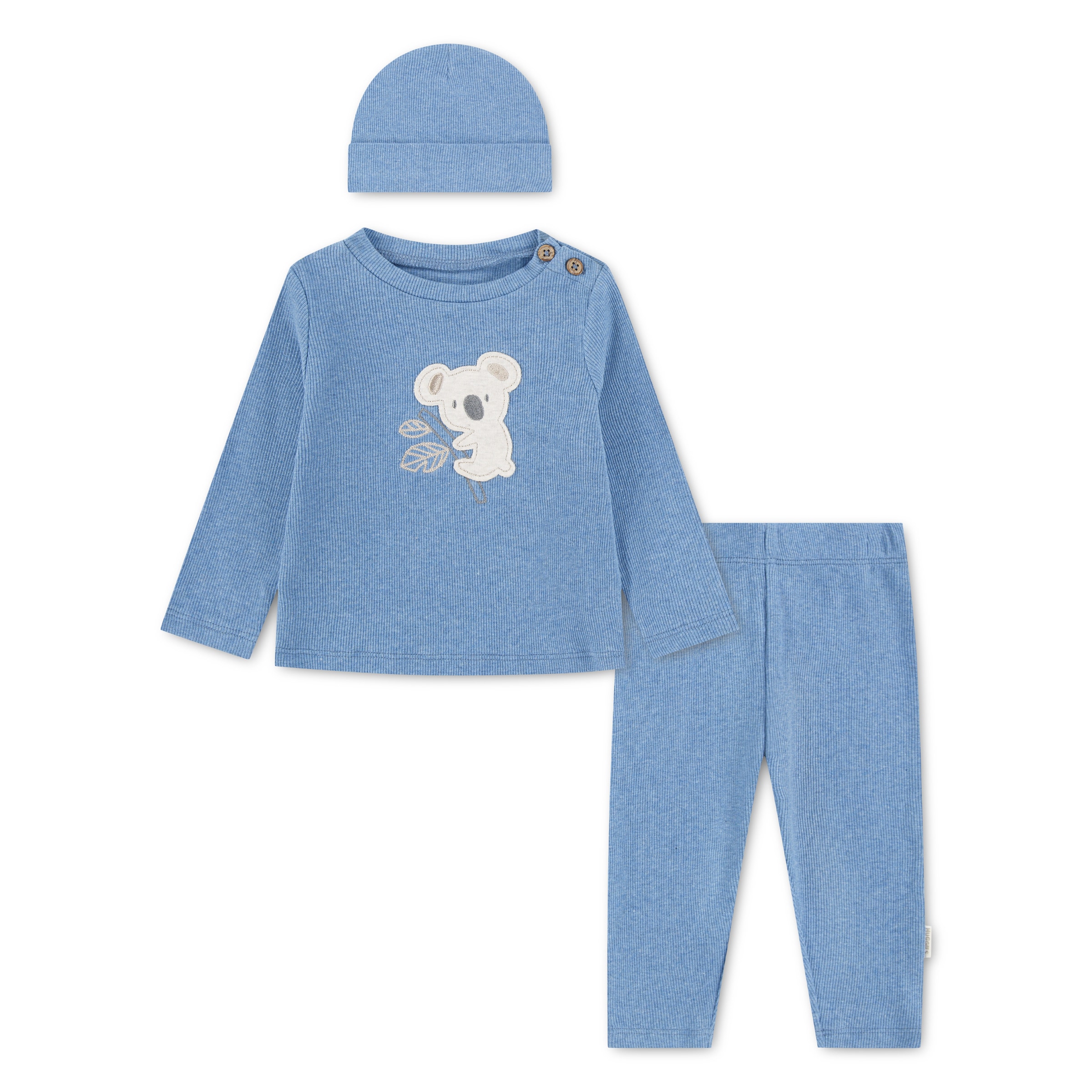 HUGGIES babywear Langarmshirt & Hose "HUGB PANT SET + ATTACHMENT" Set, 3 mit Koala-Applikation und passendem Mützchen