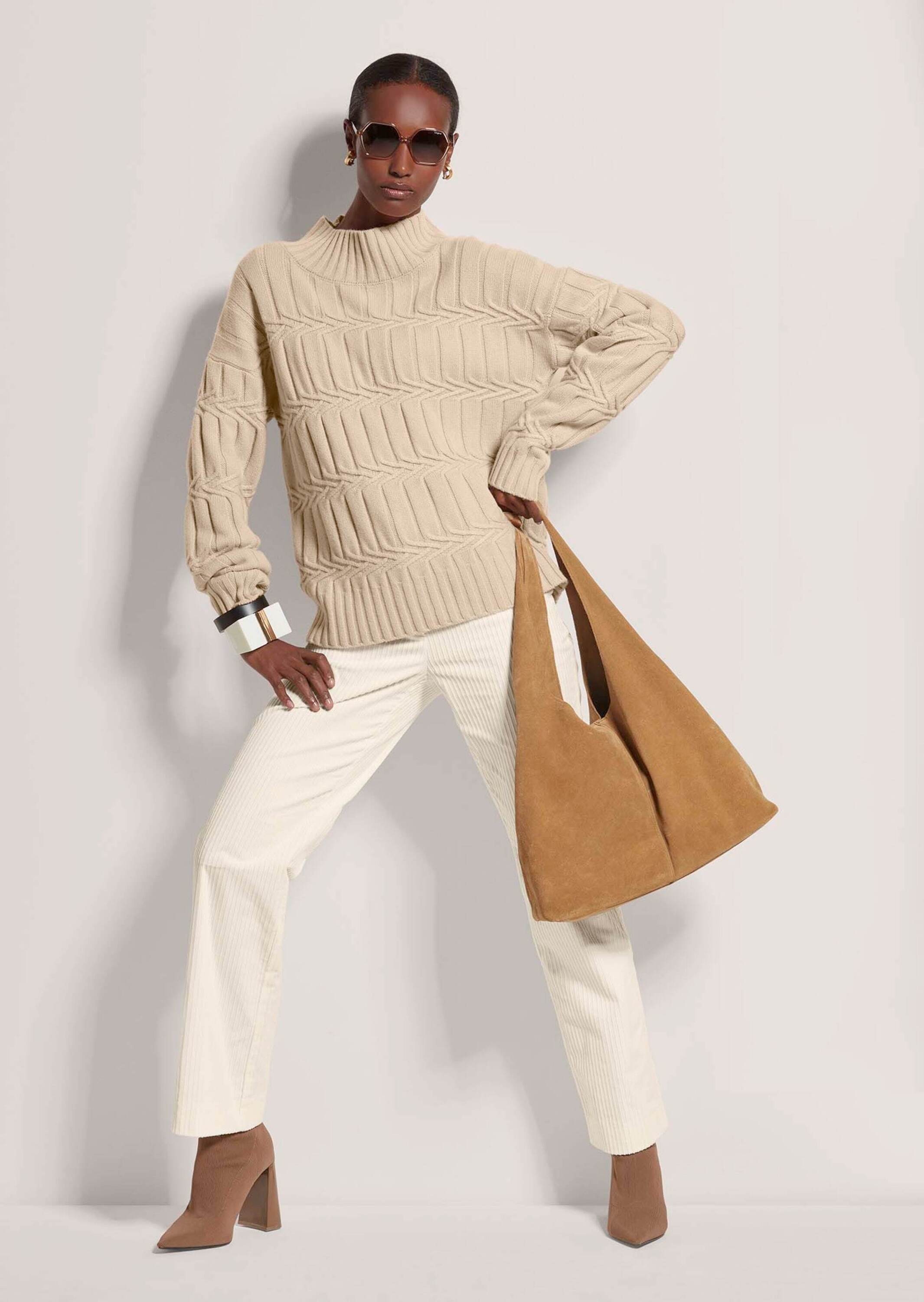 MADELEINE Longpullover »Pullover Stehkragen-Pullover mit Zopfmuster«