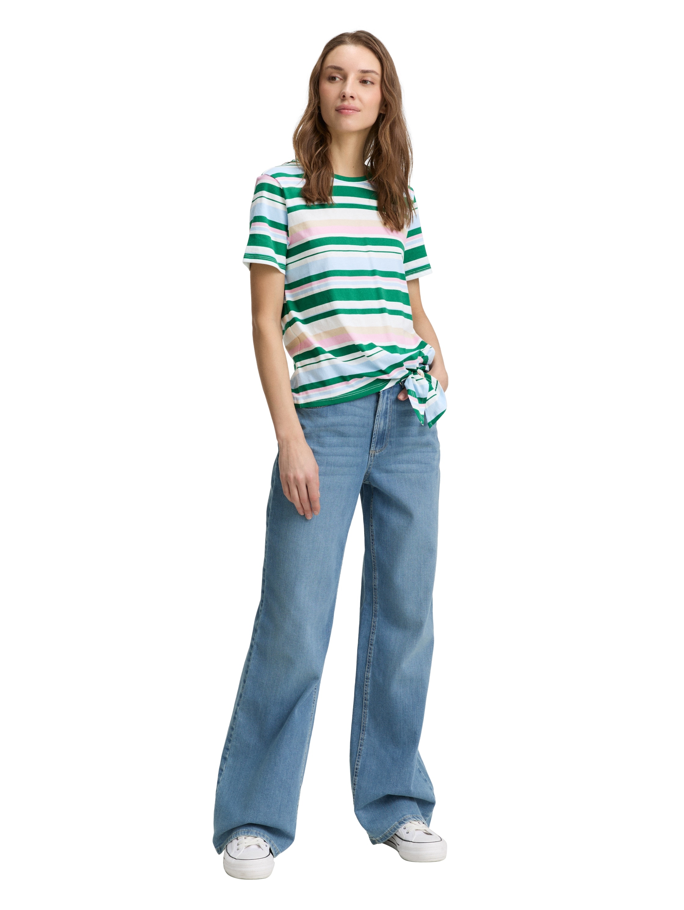TOM TAILOR Denim T-Shirt, mit Minimalprint und seitlichem Knoten
