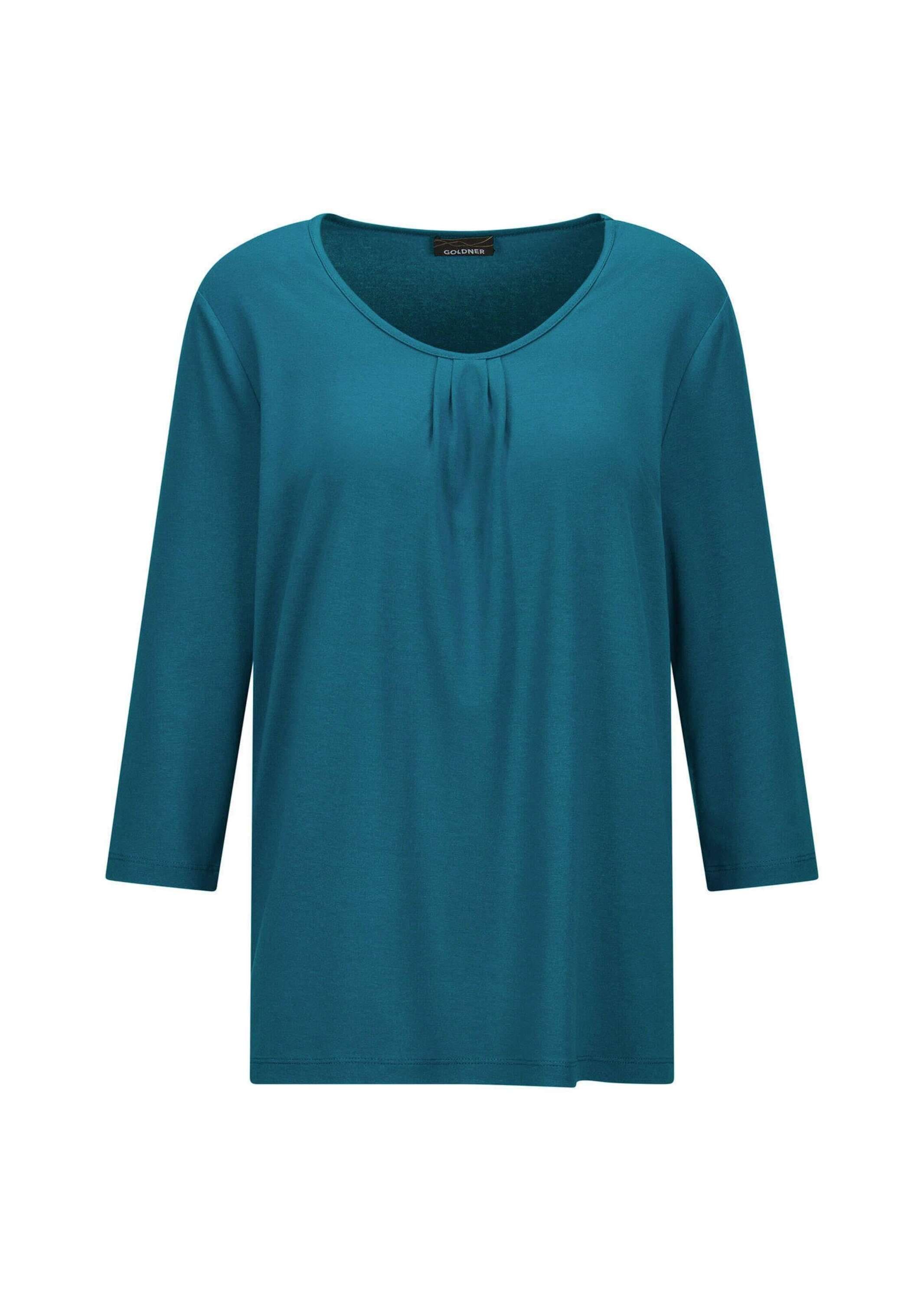 Kurzarmshirt GOLDNER "Viskose-Oberteil mit Halbarm", Damen, Gr. 52, grün (petrol), Obermaterial: 95% Viskose CV. 5% Elasthan EL., Modisch, Shirts, Falten