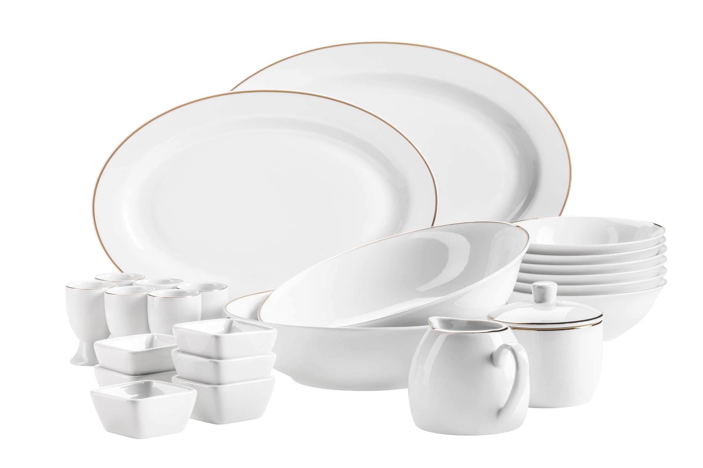 MÄSER Geschirr-Set "PROFESSIONAL DINING, Zubehör-Set, Porzellan", 24 Stk.weiß mit goldrand, Geschirr-Sets