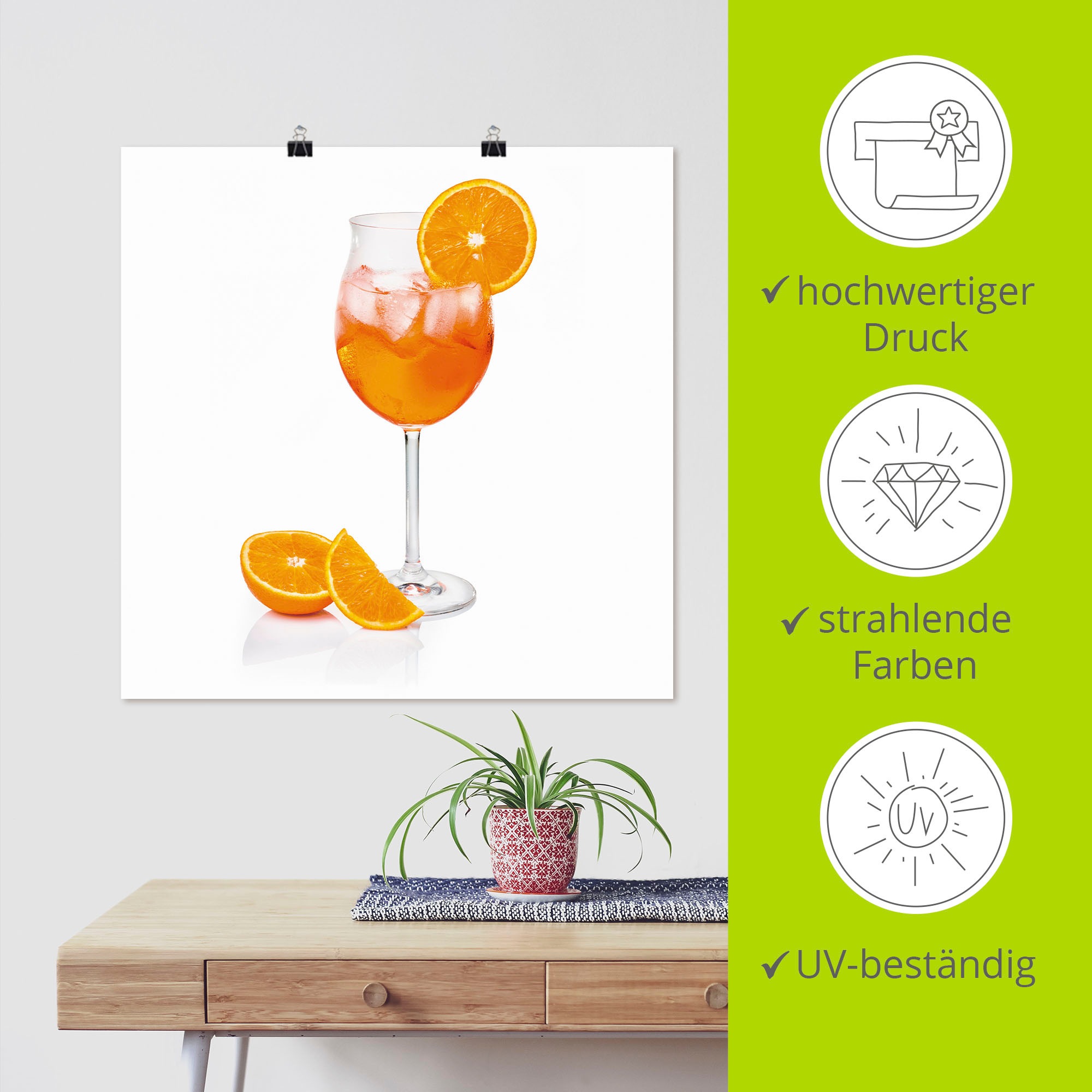 Artland Wandbild »Aperol Spritz mit einer Scheibe Orange«, Getränke, (1 St.), als Alubild, Outdoorbild, Leinwandbild, Poster, Wandaufkleber