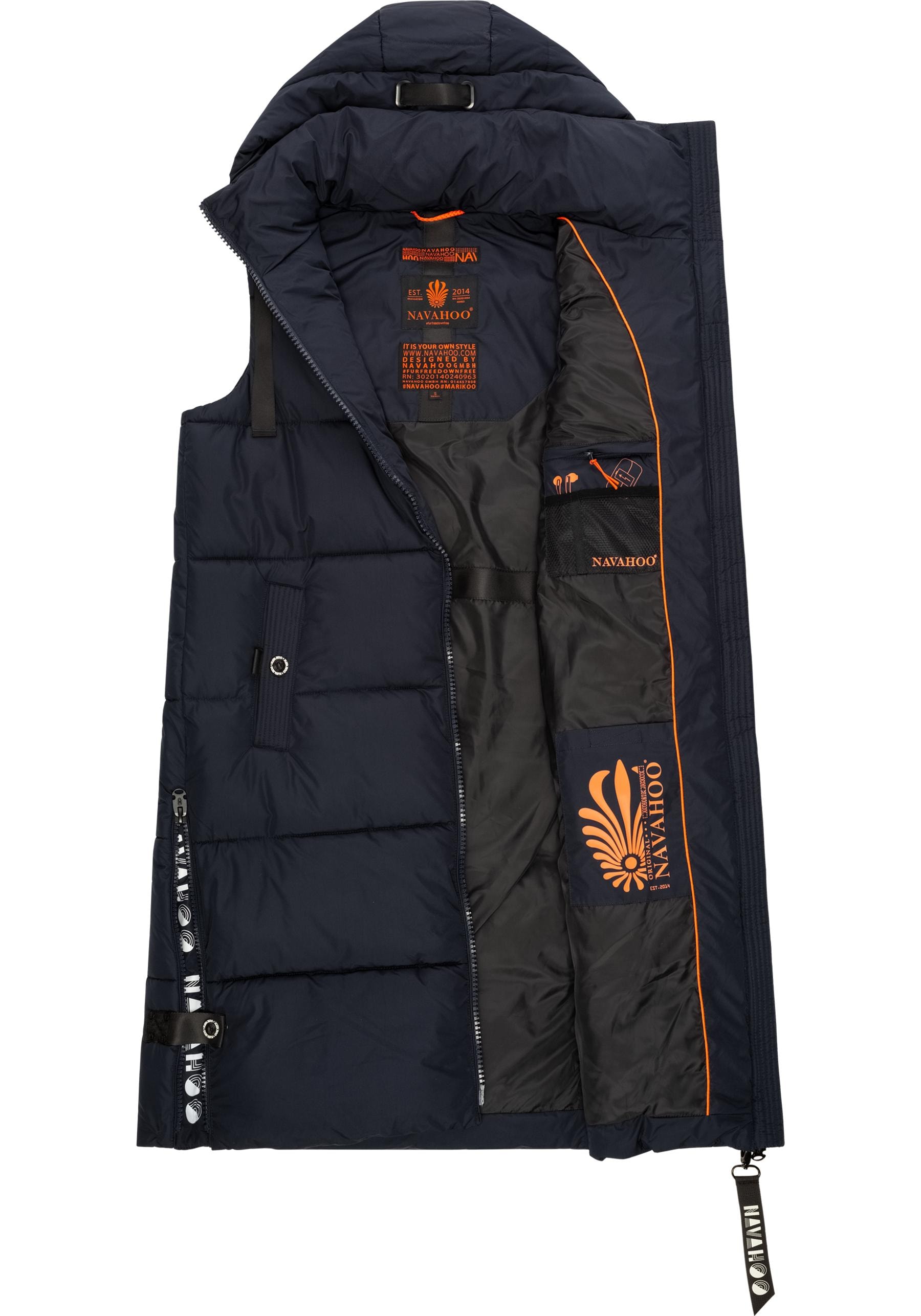 Navahoo Steppweste »Schnuffelchen«, (1 tlg.), warme Damen Outdoor-Weste lang mit Kapuze
