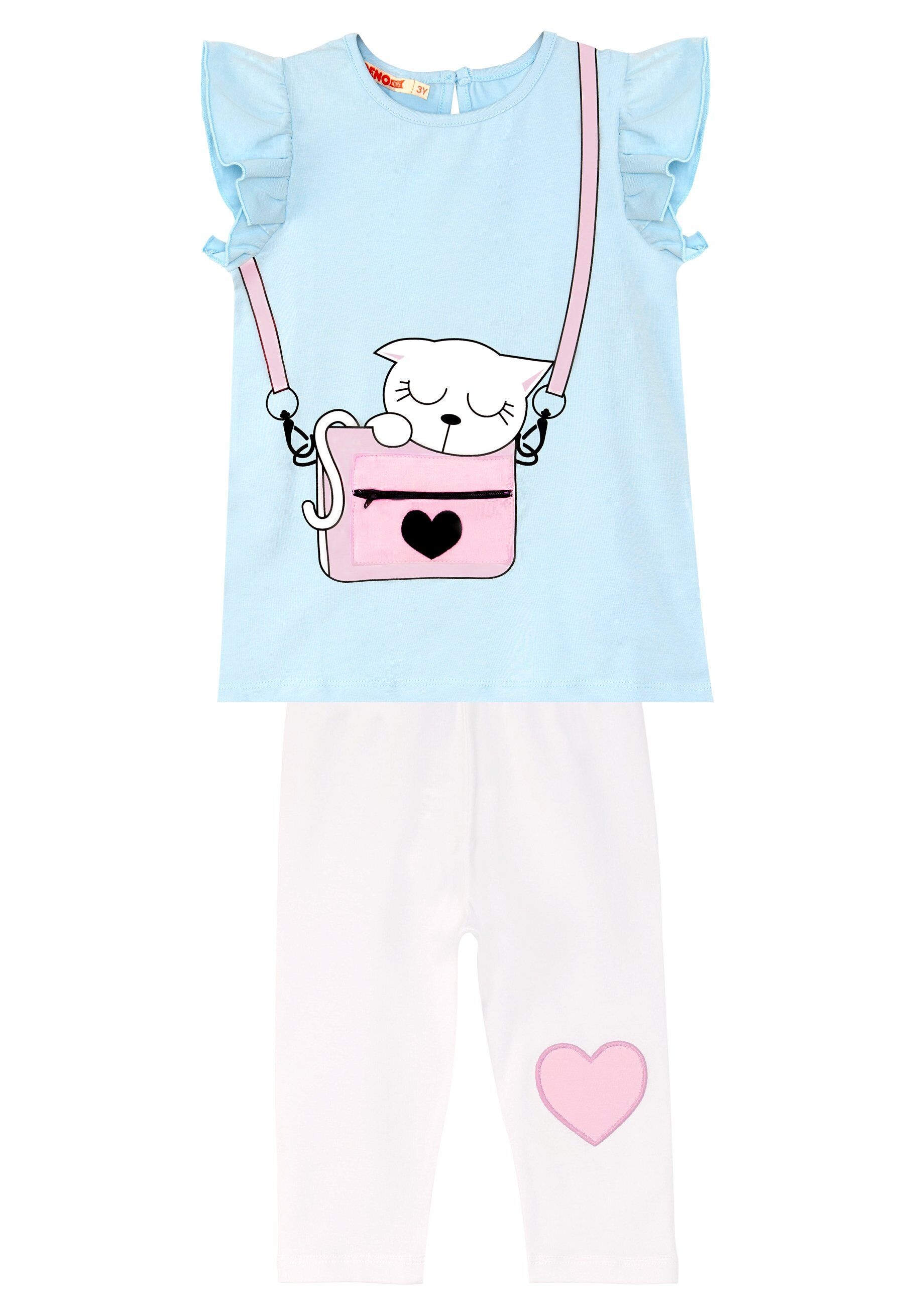 Denokids Hausanzug »Cat in Bag« 2 tlg. mit niedlichem Katzen-Print