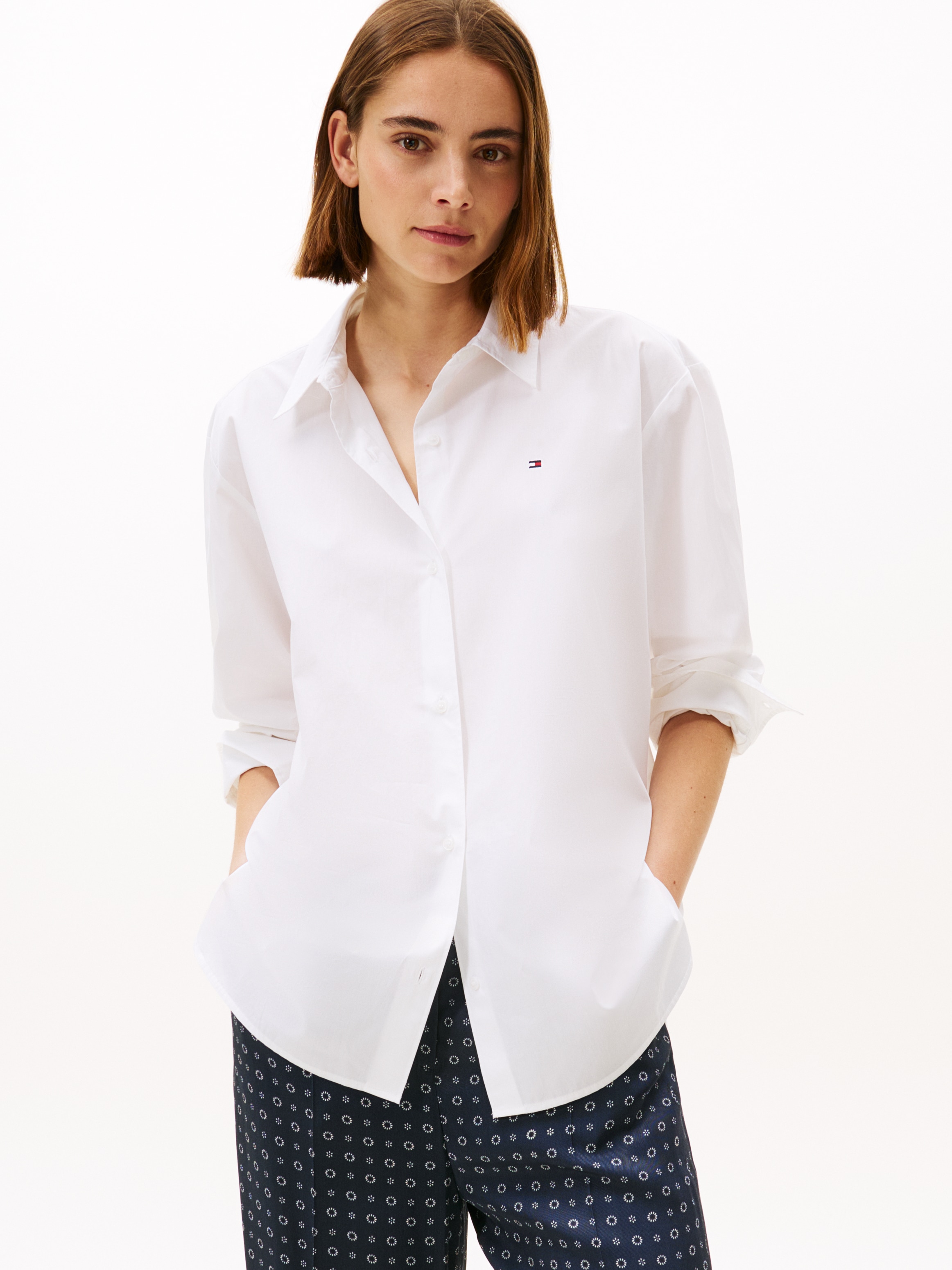 Tommy Hilfiger Hemdbluse "ESS POPLIN EASY FIT SHIRT", Hinten länger geschni günstig online kaufen