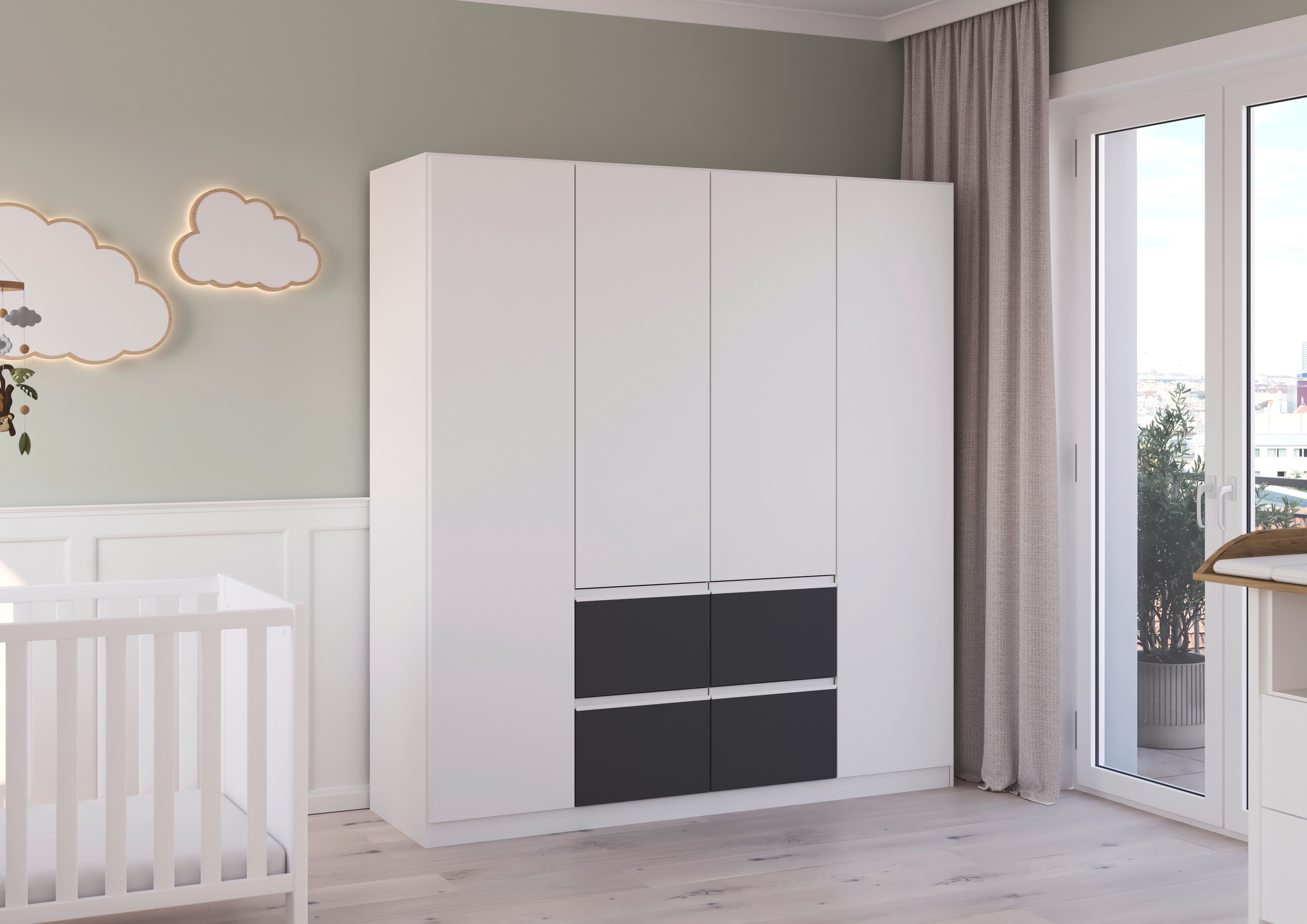 rauch Drehtürenschrank »Kleiderschrank Schrank Garderobe Wäscheschrank BRISTOL in 2 Breiten«, grifflose Front mit Push-to-Open Funktion in 2 Breiten MADE IN GERMANY