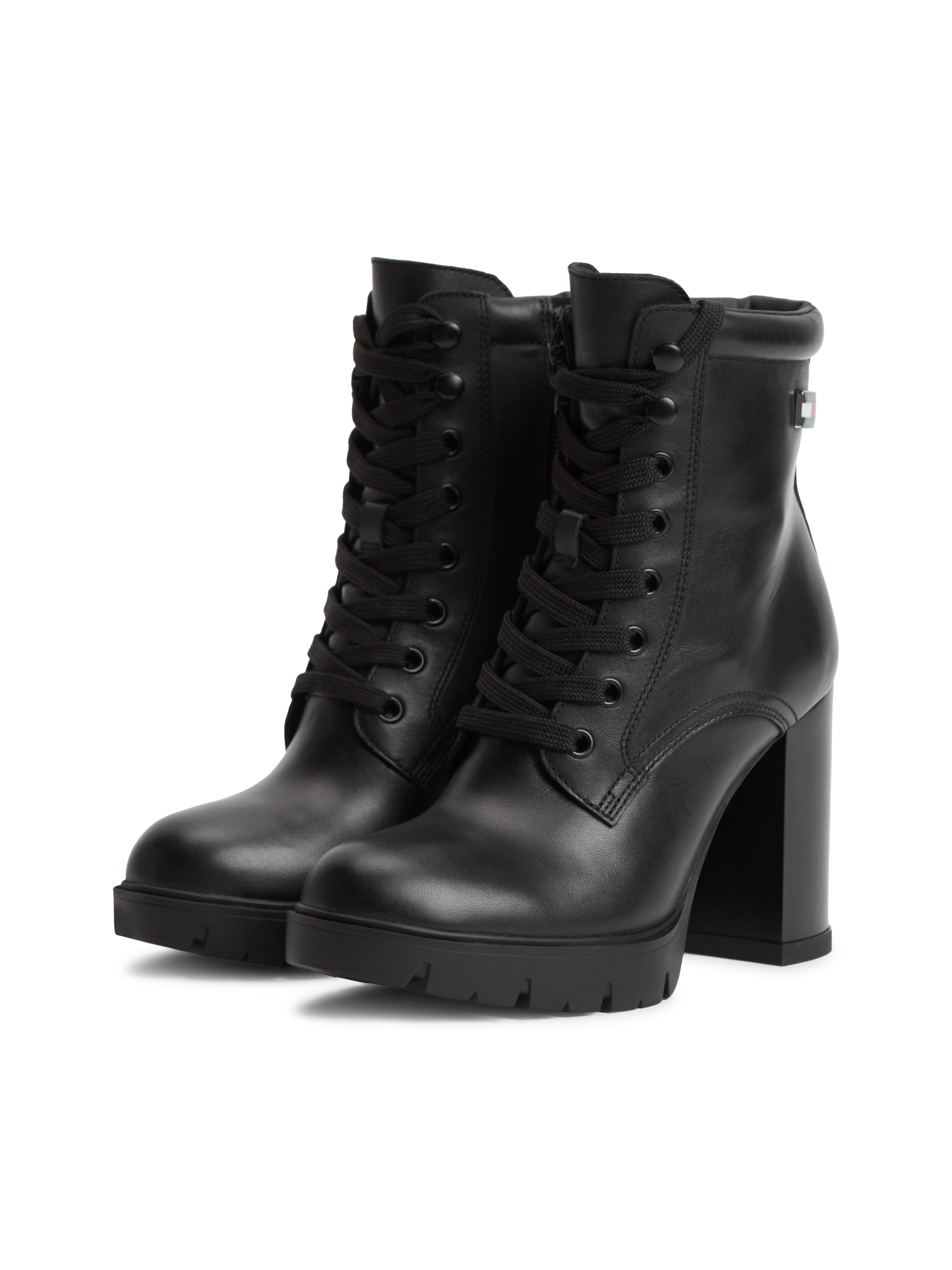 Tommy Jeans High-Heel-Stiefelette "TJW LACE UP HIGH HEEL BOOTS" Blockabsatz, Schnürstiefelette mit Logoflag