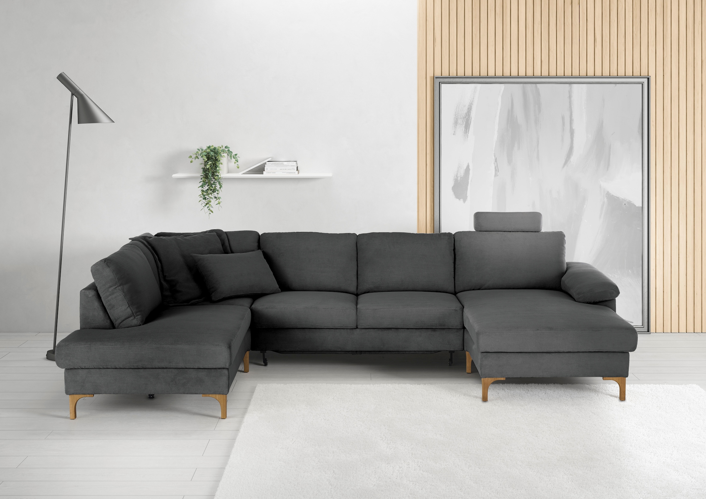 3C Candy Wohnlandschaft "Lecce, wahlweise PUR-Schaumstoff oder Tonnentaschenfederkern U-Form" Bettkasten in Umbauecke und Longchair, sowie Querschläfer im 2-Sitzer