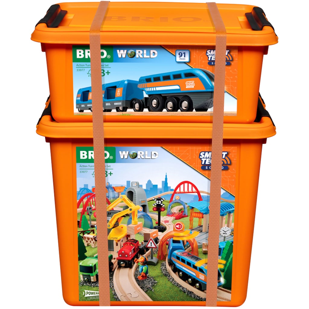 BRIO® Spielzeug-Eisenbahn »BRIO® WORLD, Smart Tech Sound Deluxe Set«, (Set, 91 tlg.), mit Soundeffekten, app-fähig; FSC® - schützt Wald - weltweit