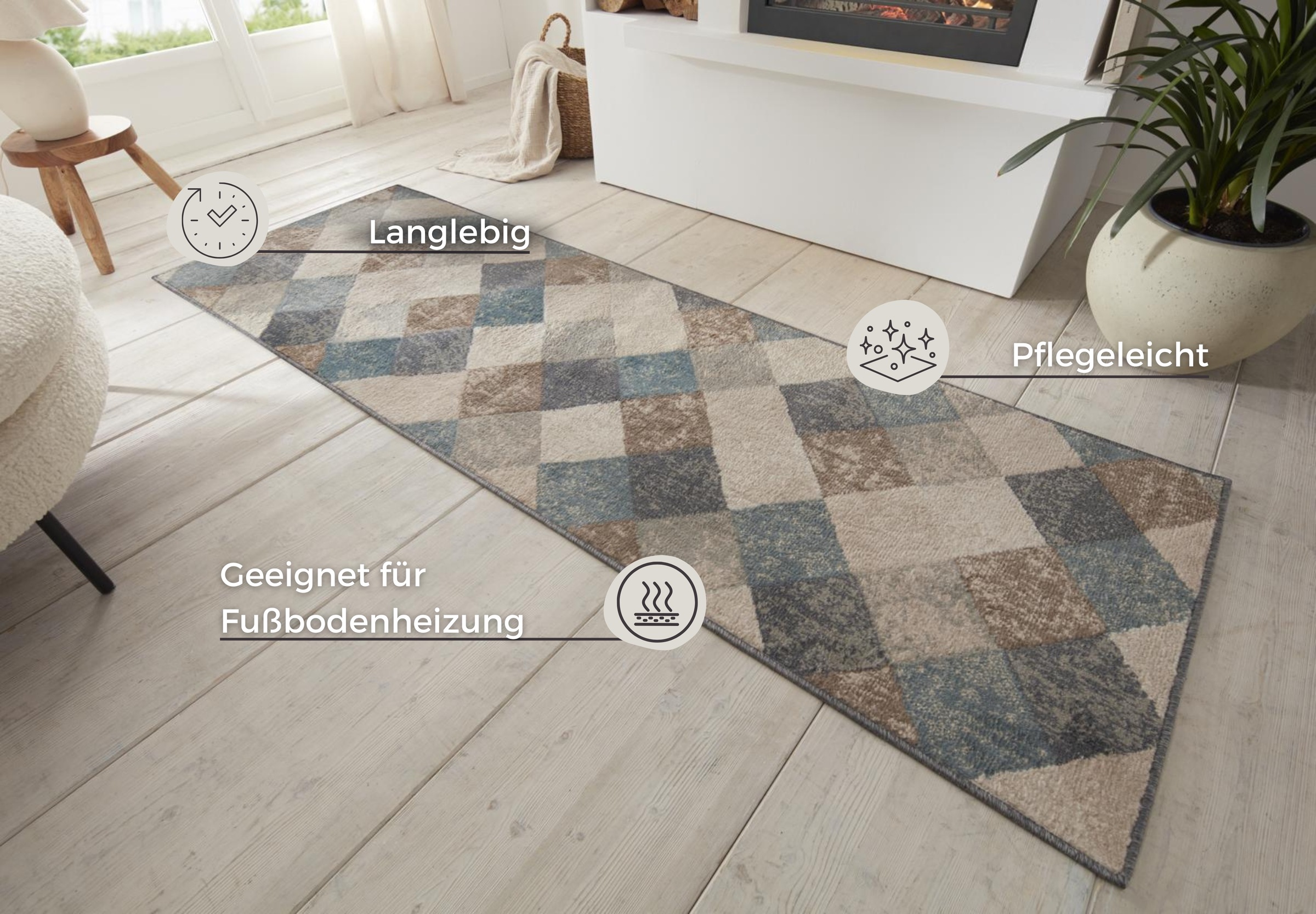 HANSE Home Teppich »Bakke«, rechteckig, 8 mm Höhe, Kurzflor, Läufer, Rauten-Muster, Wohnzimmer, Schlafzimmer, Esszimmer