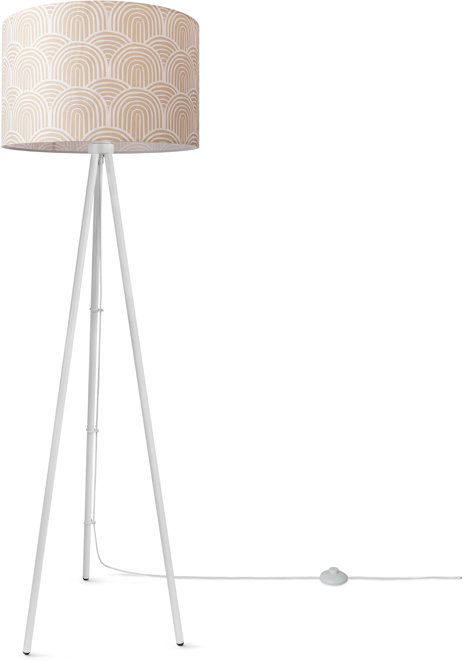 Paco Home Stehlampe »Trina Pillar«, Leuchtmittel E27 | ohne Leuchtmittel, Wohnzimmer Stehleuchte Dreibein Stativ Mit Stoffschirm Uni Modern