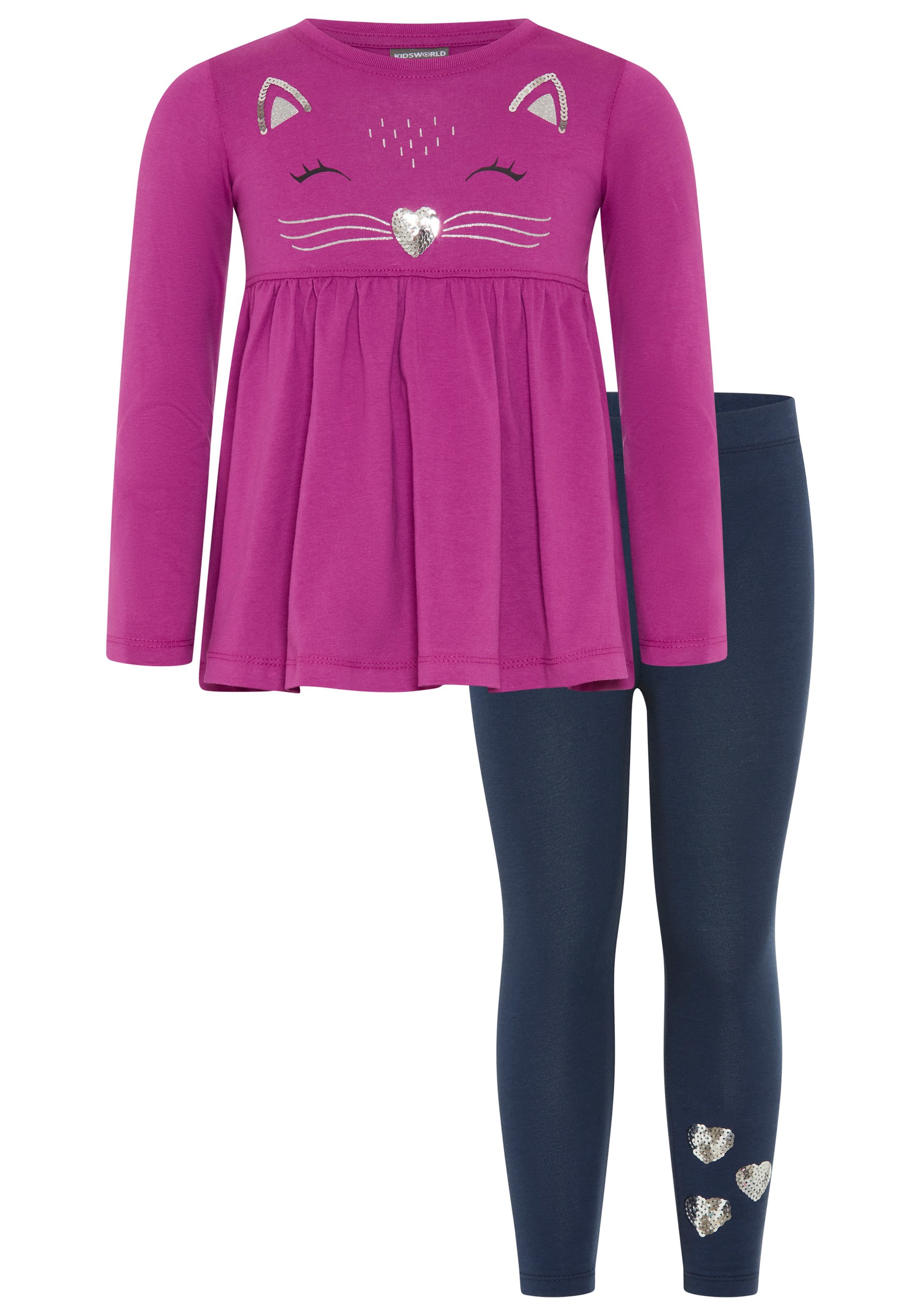 KIDSWORLD Langarmshirt & Leggings "2tlg. Set Shirt + Leggings mit schöner Paillettenapplikation" Set, 2, 2 Süßes Outfit für kleine Mädchen