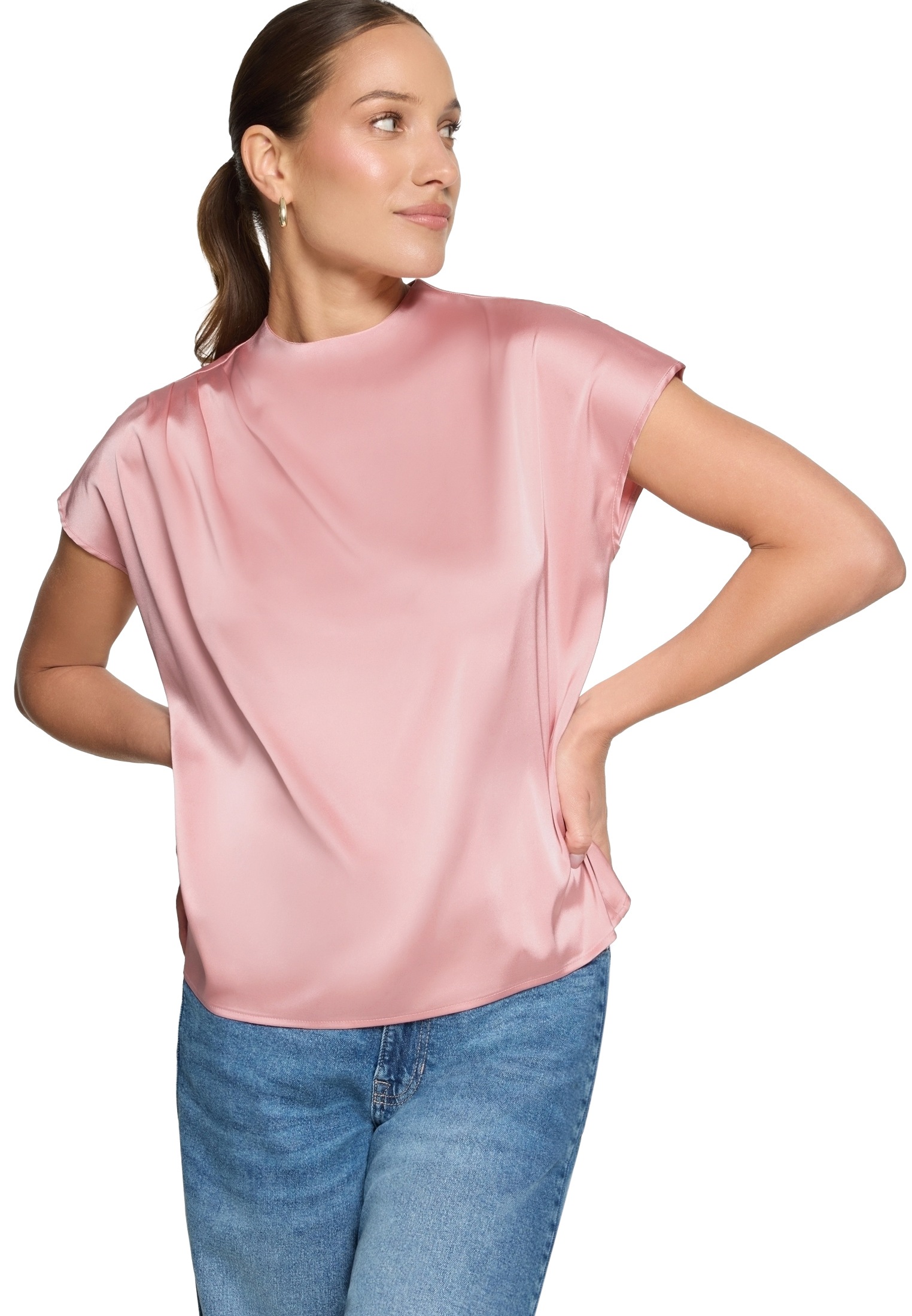 Satinbluse ZERO "Damen mit Kragen", Damen, Gr. 44, bridal rose, Satin, Obermaterial: 96% Polyester, 4% Elasthan, glänzend, figurbetont normal, eng, Blusen