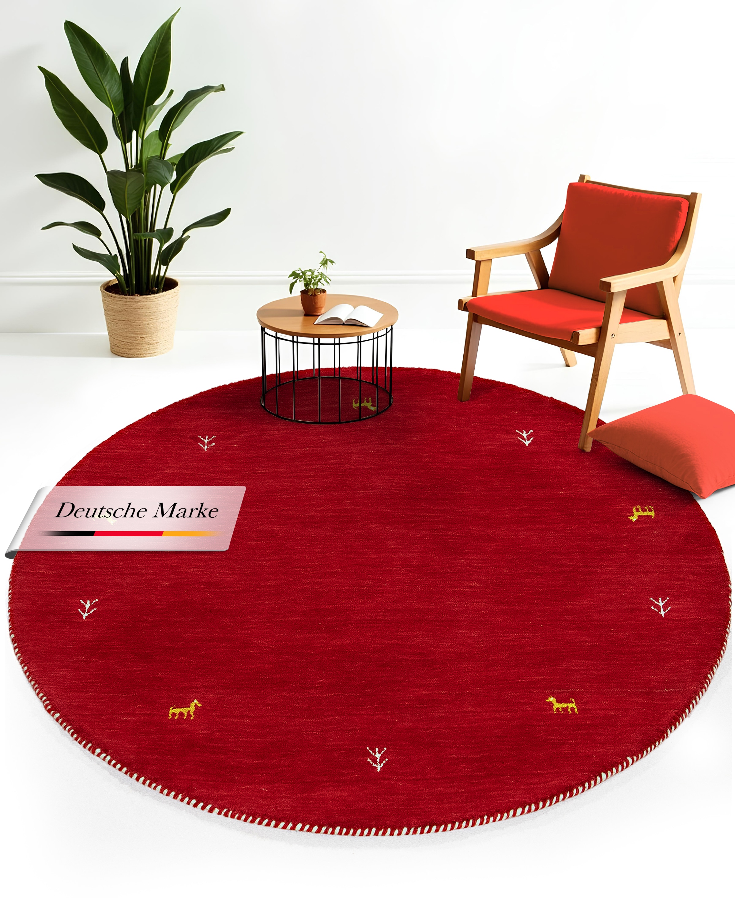 carpetfine "Gabbeh Uni, auch als Läufer und Rund erhältlich" rund 15 mm Höhe reine Wolle, handgewebt, Gabbeh Loom Tiermotiv, große Farbauswahl