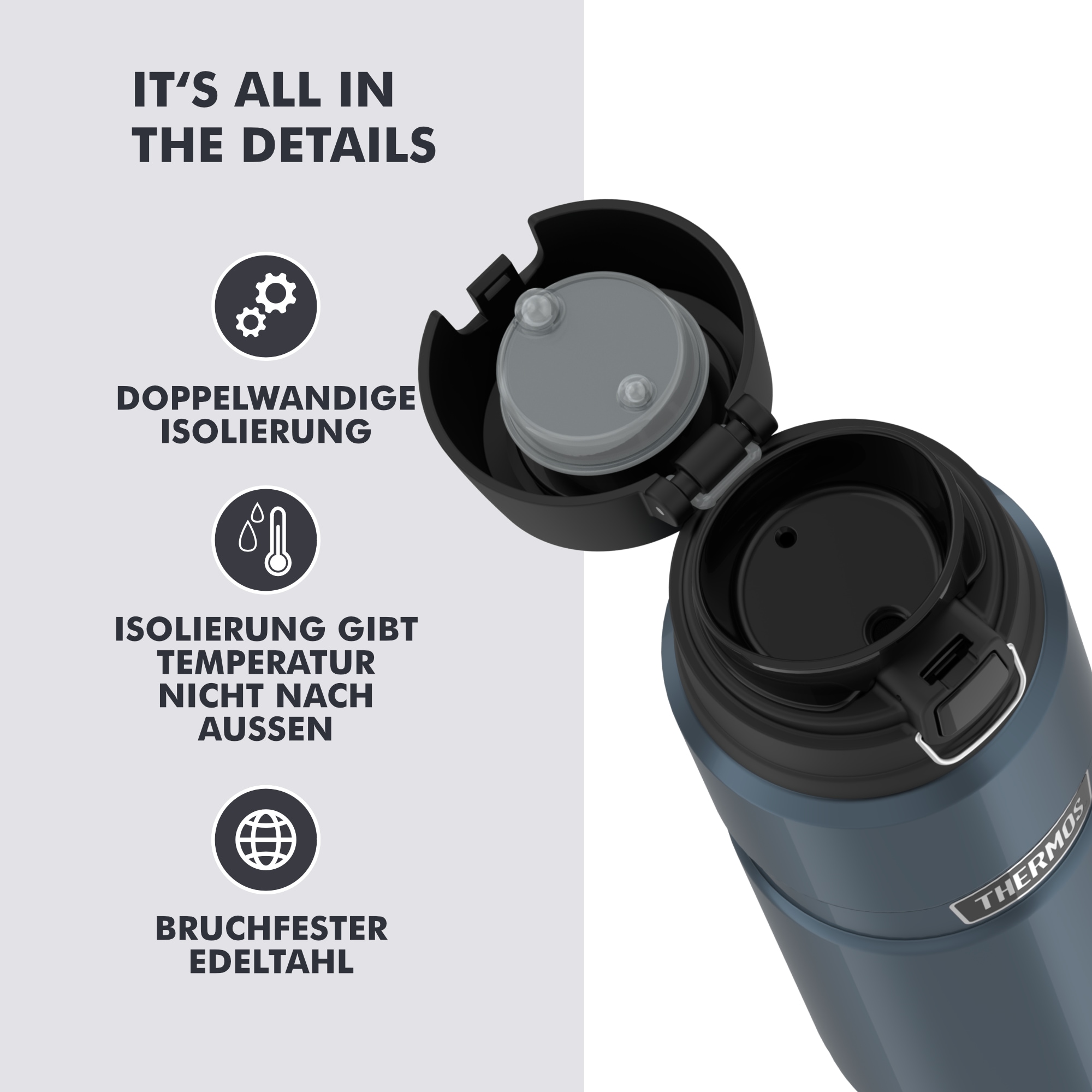 THERMOS Isolierflasche »STAINLESS KING BOTTLE, doppelwandiger Edelstahl« 0,7l, 15h heiß & 24h kalt, Safe Flow Lid mit Push Button