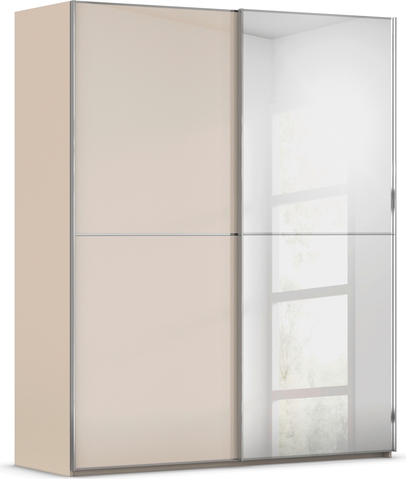 rauch Schwebetürenschrank "Kleiderschrank Schrank Garderobe Schlafzimmerschrank SCALE-DUO" edle zweigeteilte Türen Spiegel/Glas-Mix 3 Zierleisten MADE IN GERMANY